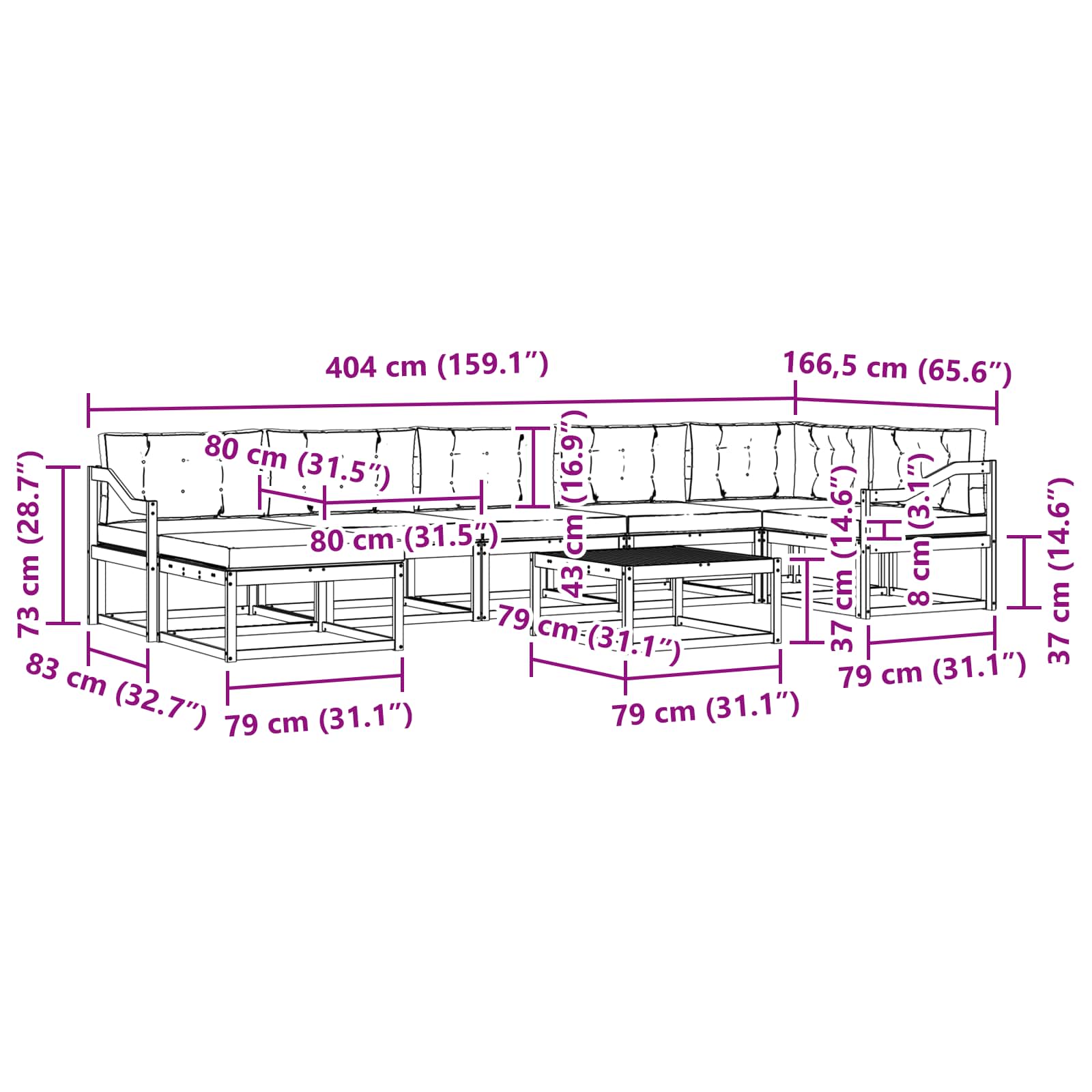 Outdoor-Sofagarnitur 8 pcs Weiß und Anthrazit