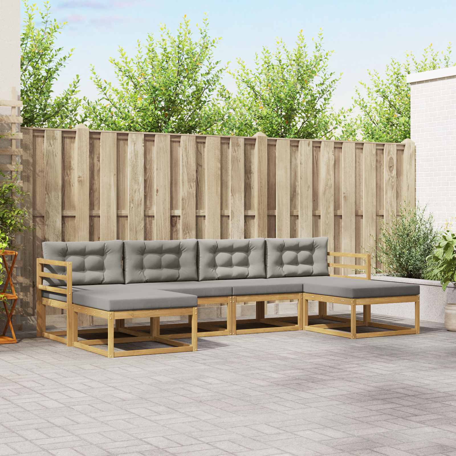 Outdoor-Sofagarnitur mit Kissen 6 pcs Weiß und Hellgrau