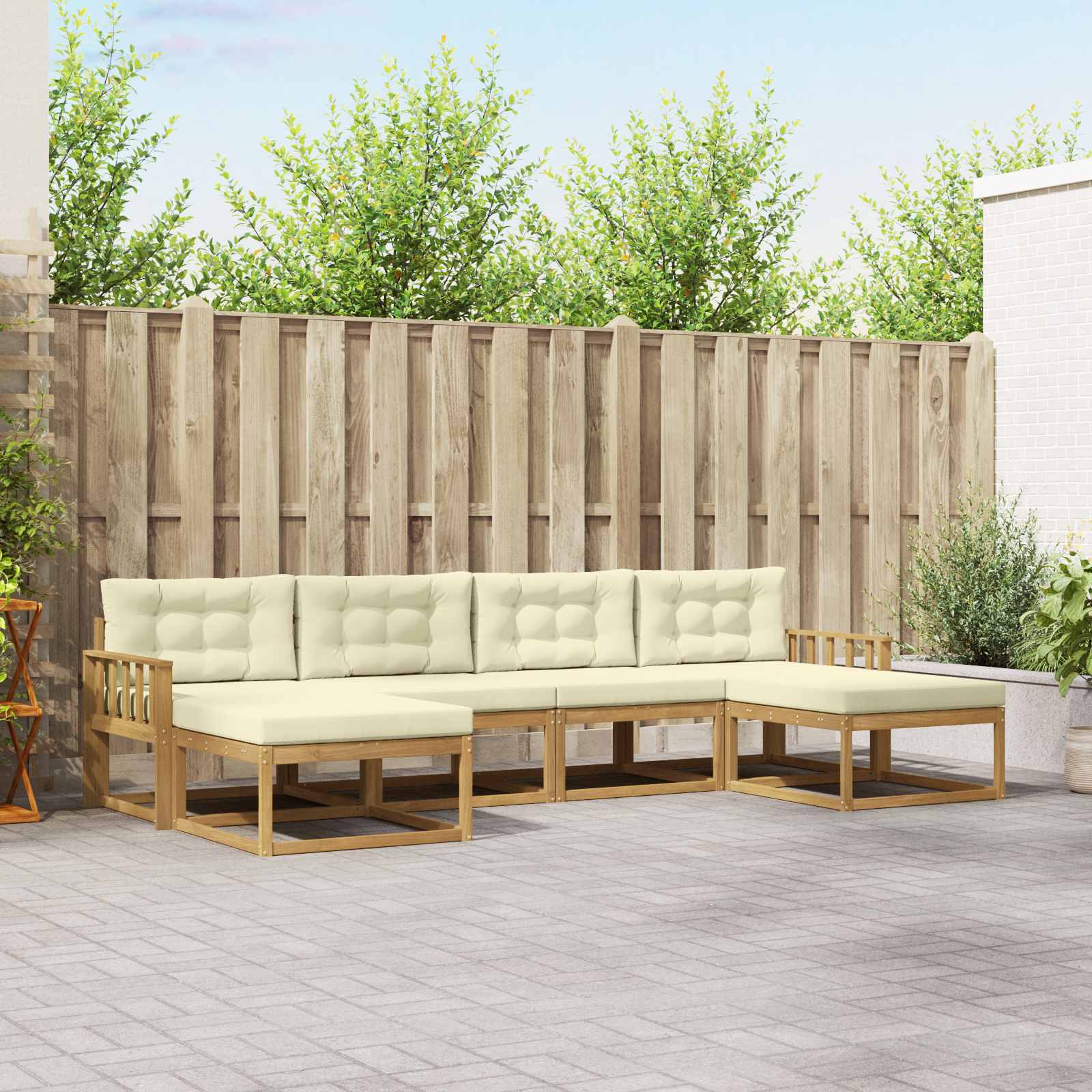 Outdoor-Sofagarnitur mit Kissen 6 pcs Weiß und Creme
