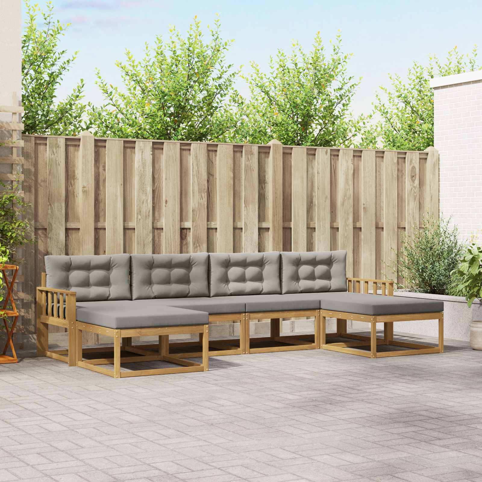 Outdoor-Sofagarnitur mit Kissen 6 pcs Weiß und Hellgrau