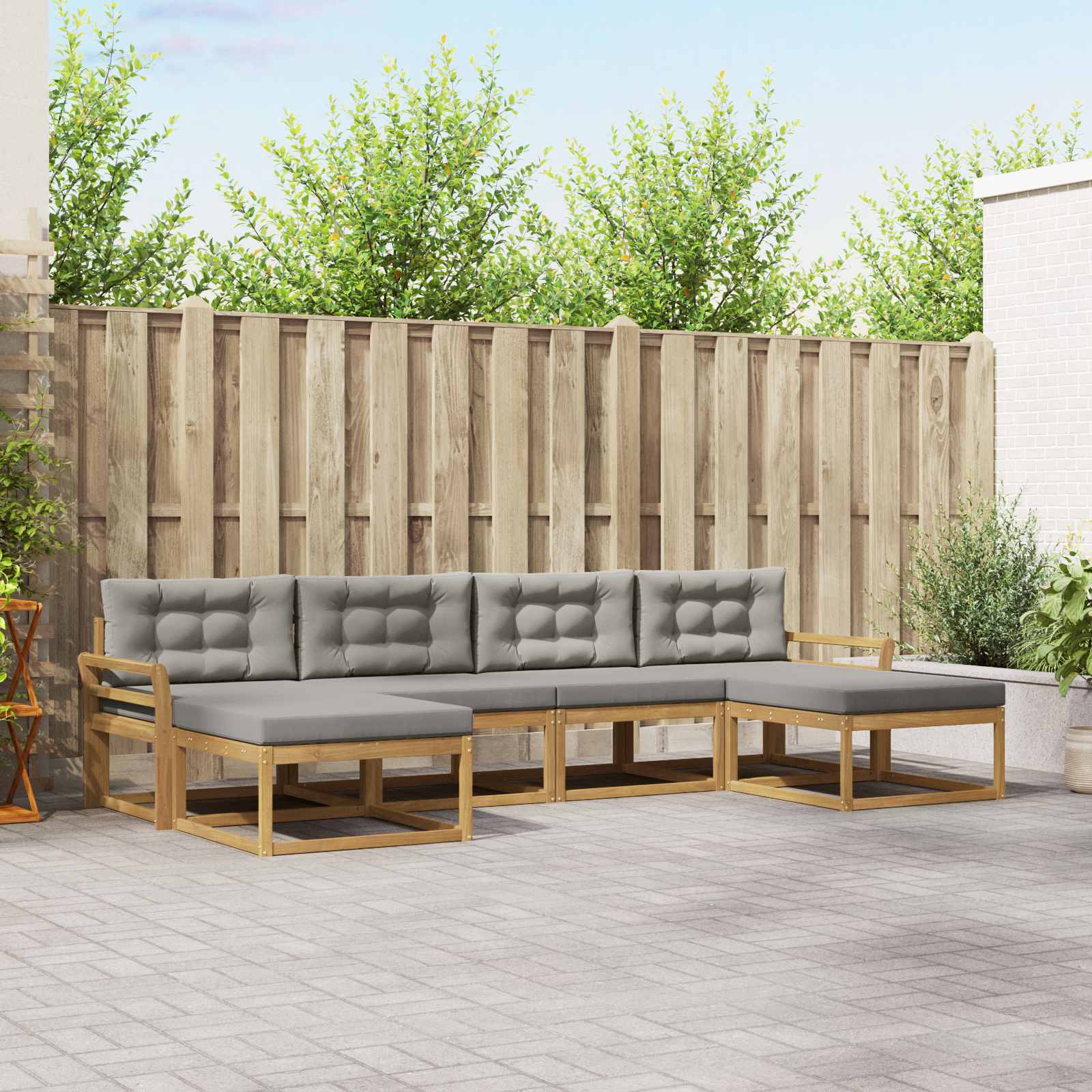 Outdoor-Sofagarnitur mit Kissen 6 pcs Weiß und Hellgrau