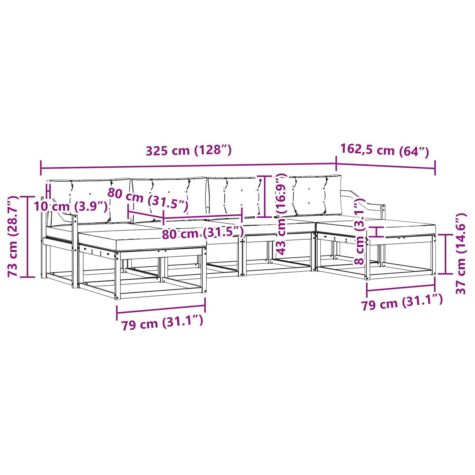 Outdoor-Sofagarnitur mit Kissen 6 pcs Weiß und Hellgrau