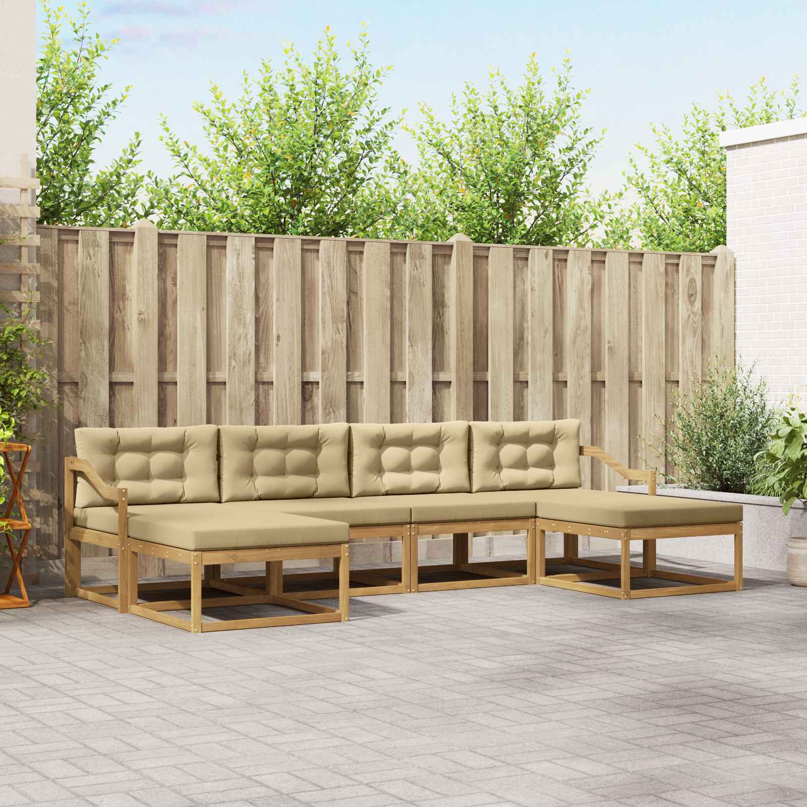Outdoor-Sofagarnitur mit Kissen 6 pcs Weiß und Beige