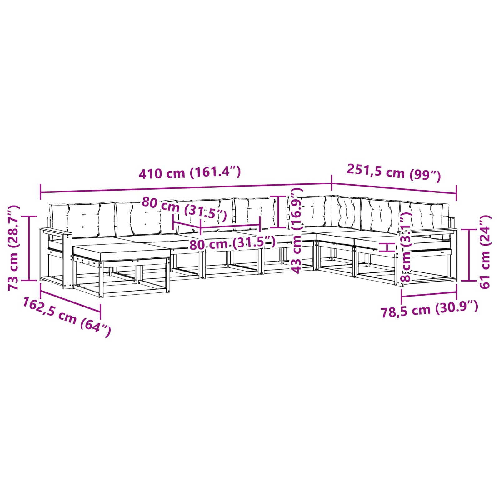 Outdoor-Sofagarnitur 8 pcs Weiß und Hellgrau