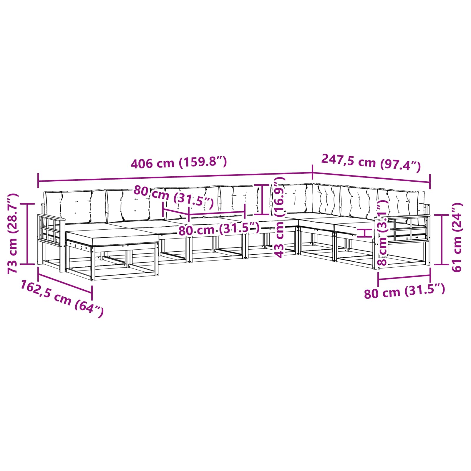 Outdoor-Sofagarnitur 8 pcs Weiß und Hellgrau