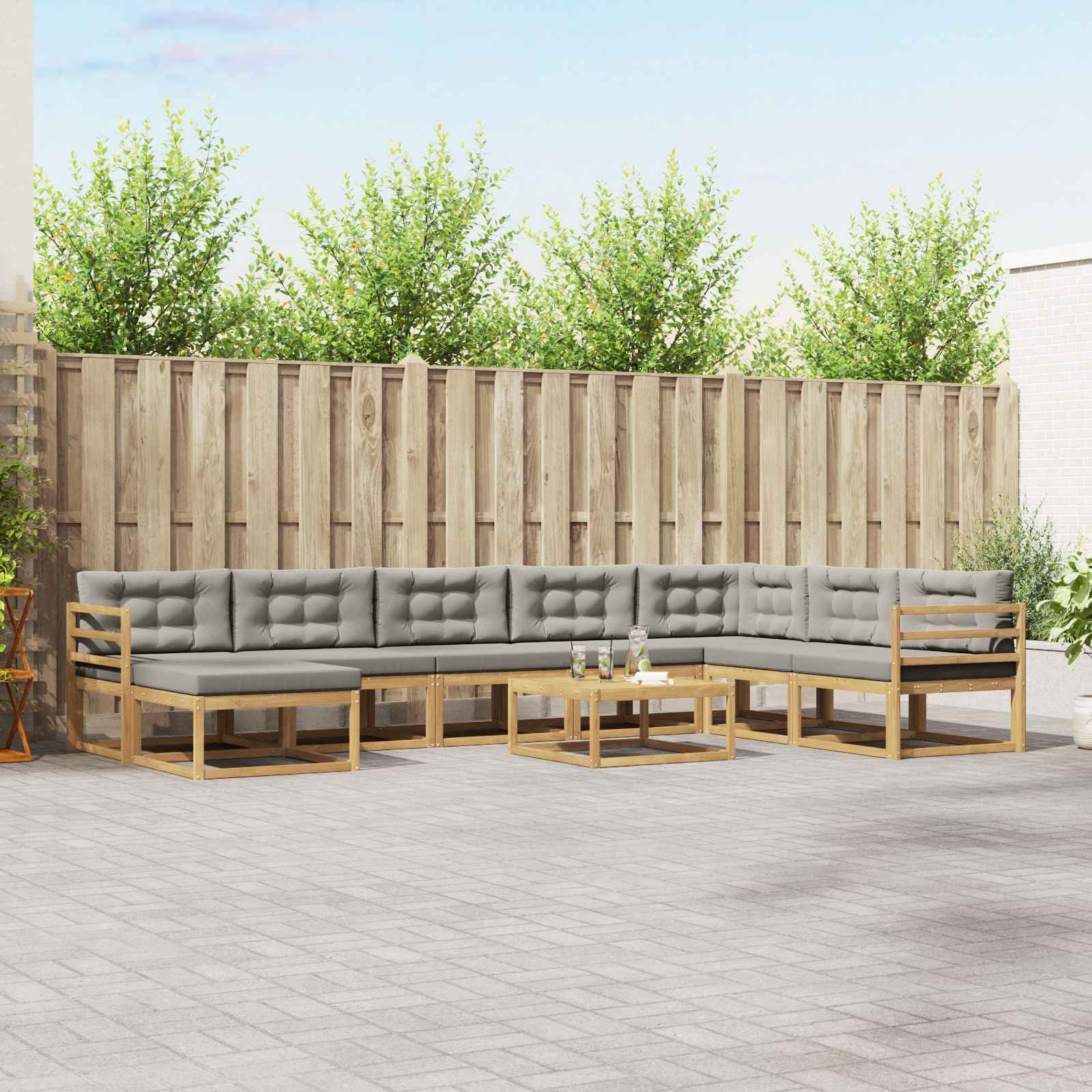 Outdoor-Sofagarnitur 9 pcs Weiß und Hellgrau