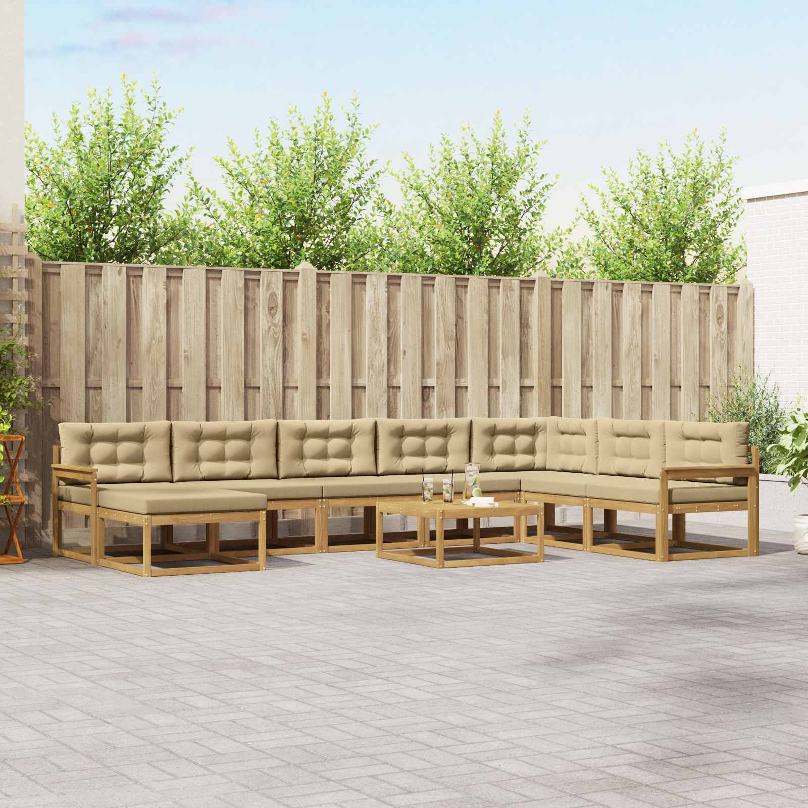 Outdoor-Sofagarnitur 9 pcs Weiß und Beige