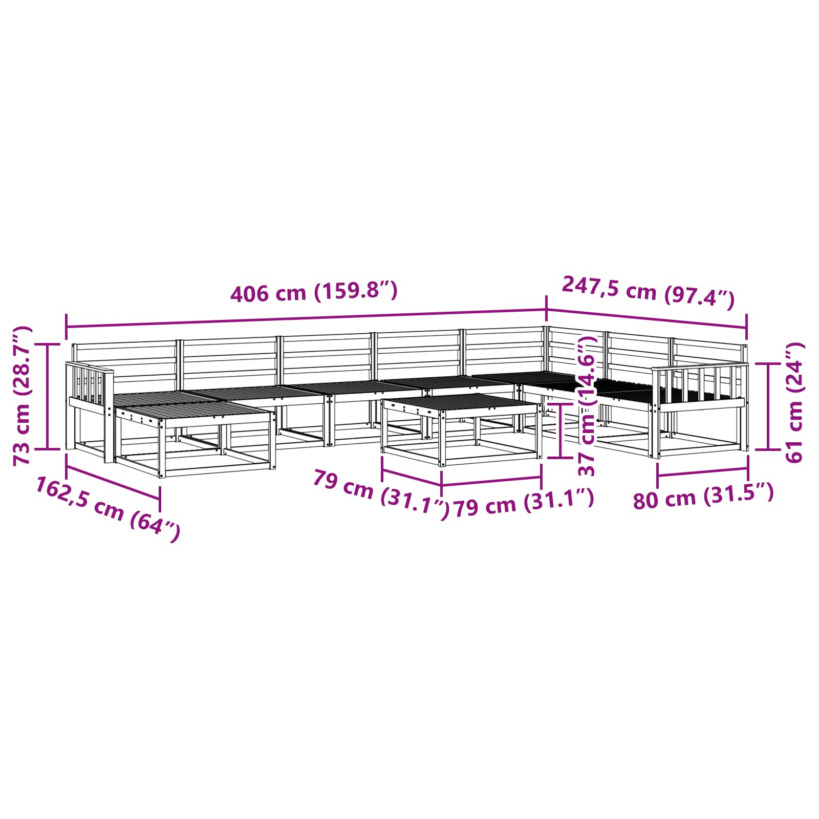 Outdoor-Sofagarnitur 9 pcs Weiß Massivholz Akazie