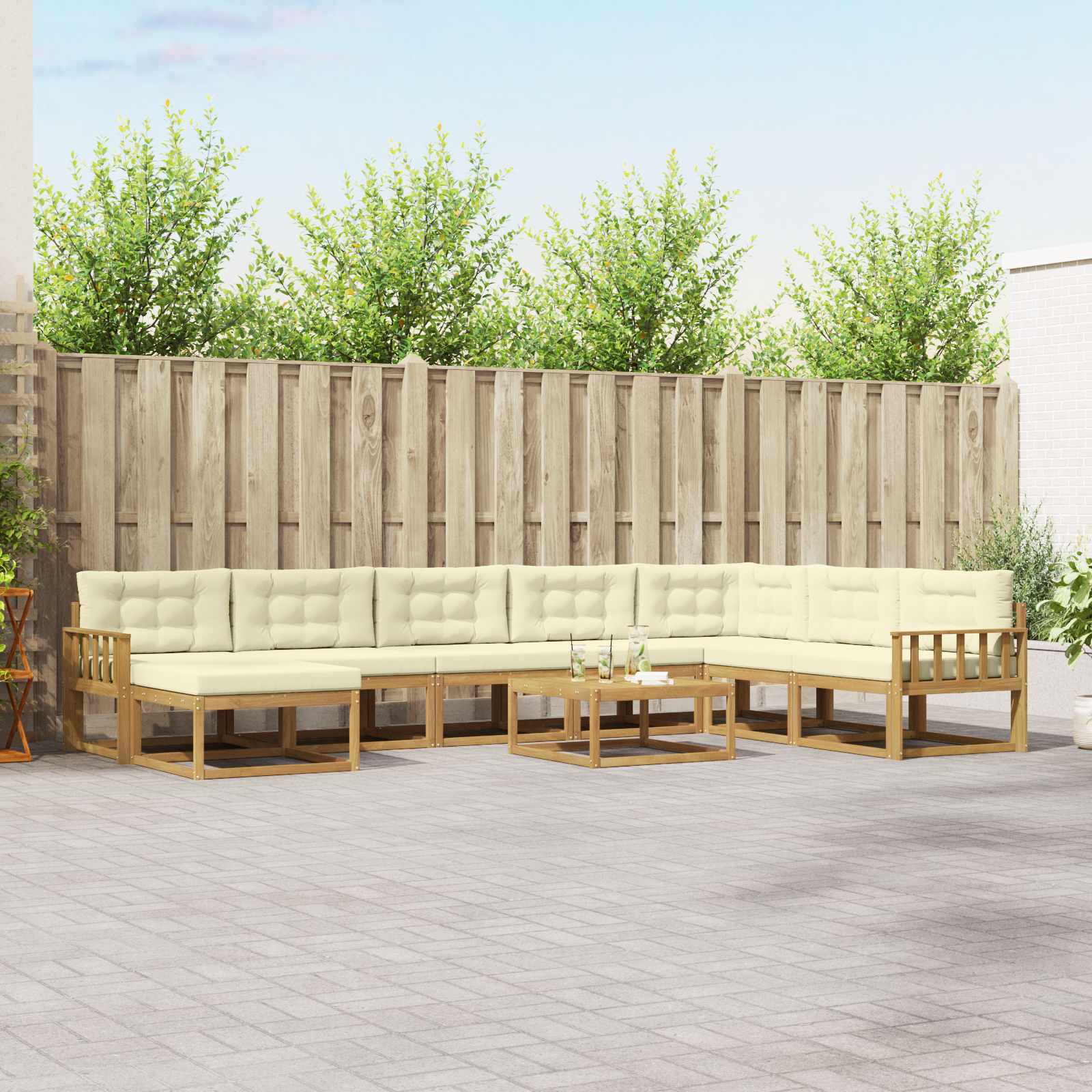 Outdoor-Sofagarnitur 9 pcs Weiß und Creme