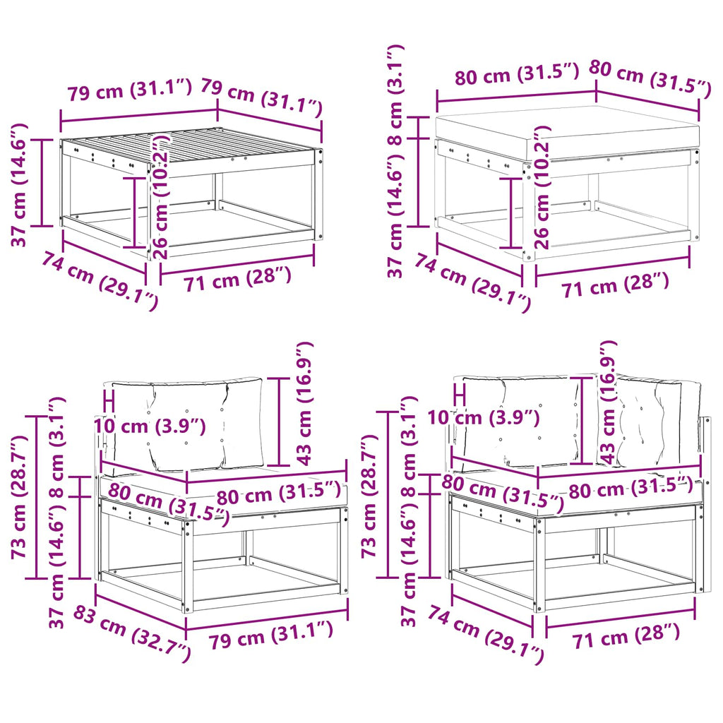 Outdoor-Sofagarnitur 9 pcs Weiß und Hellgrau