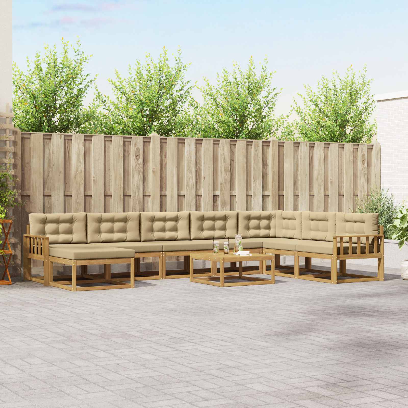 Outdoor-Sofagarnitur 9 pcs Weiß und Beige