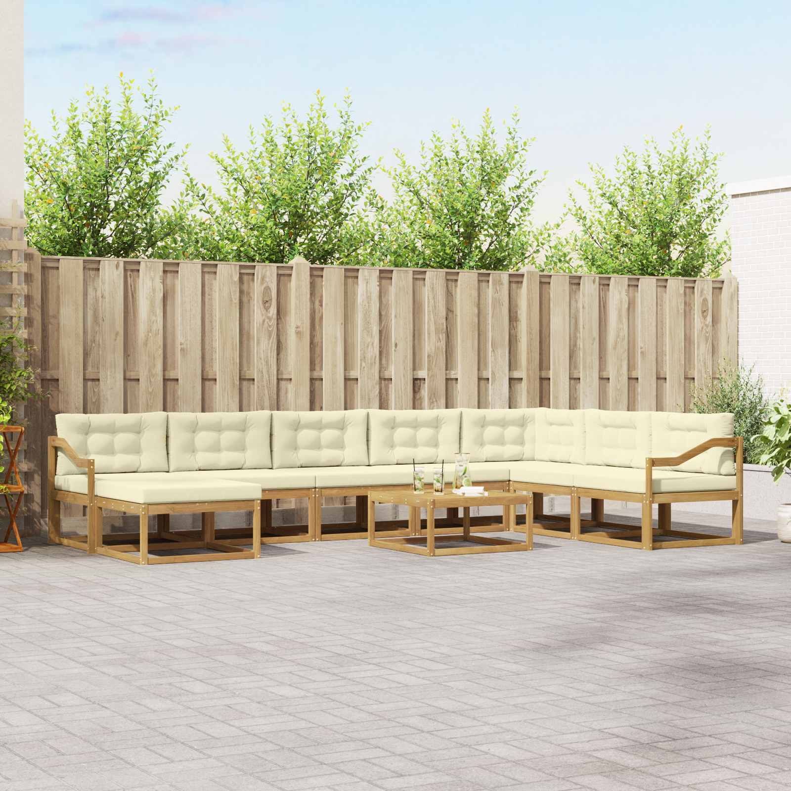 Outdoor-Sofagarnitur 9 pcs Weiß und Creme