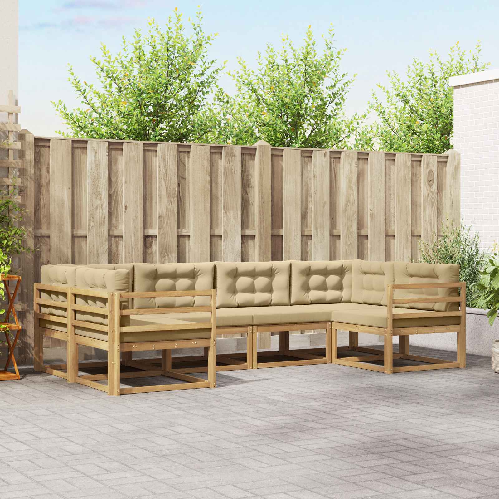 Outdoor-Sofagarnitur mit Kissen 6 pcs Weiß und Beige