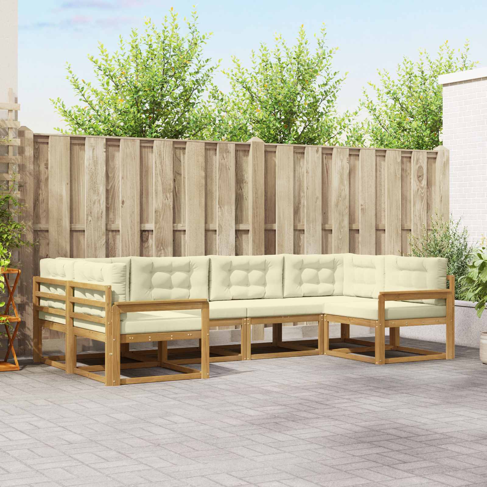 Outdoor-Sofagarnitur mit Kissen 6 pcs Weiß und Creme
