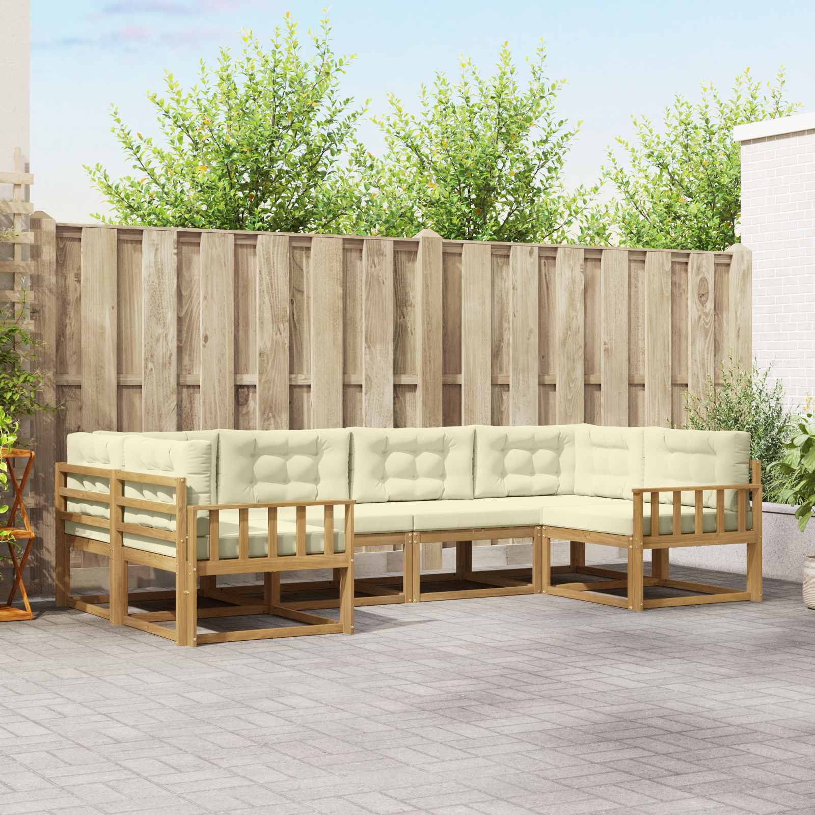 Outdoor-Sofagarnitur mit Kissen 6 pcs Weiß und Creme