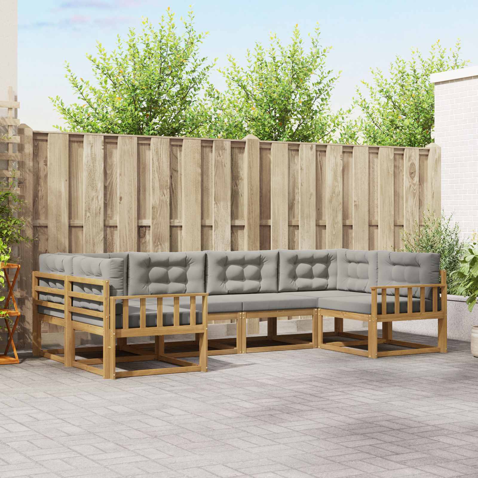 Outdoor-Sofagarnitur mit Kissen 6 pcs Weiß und Hellgrau