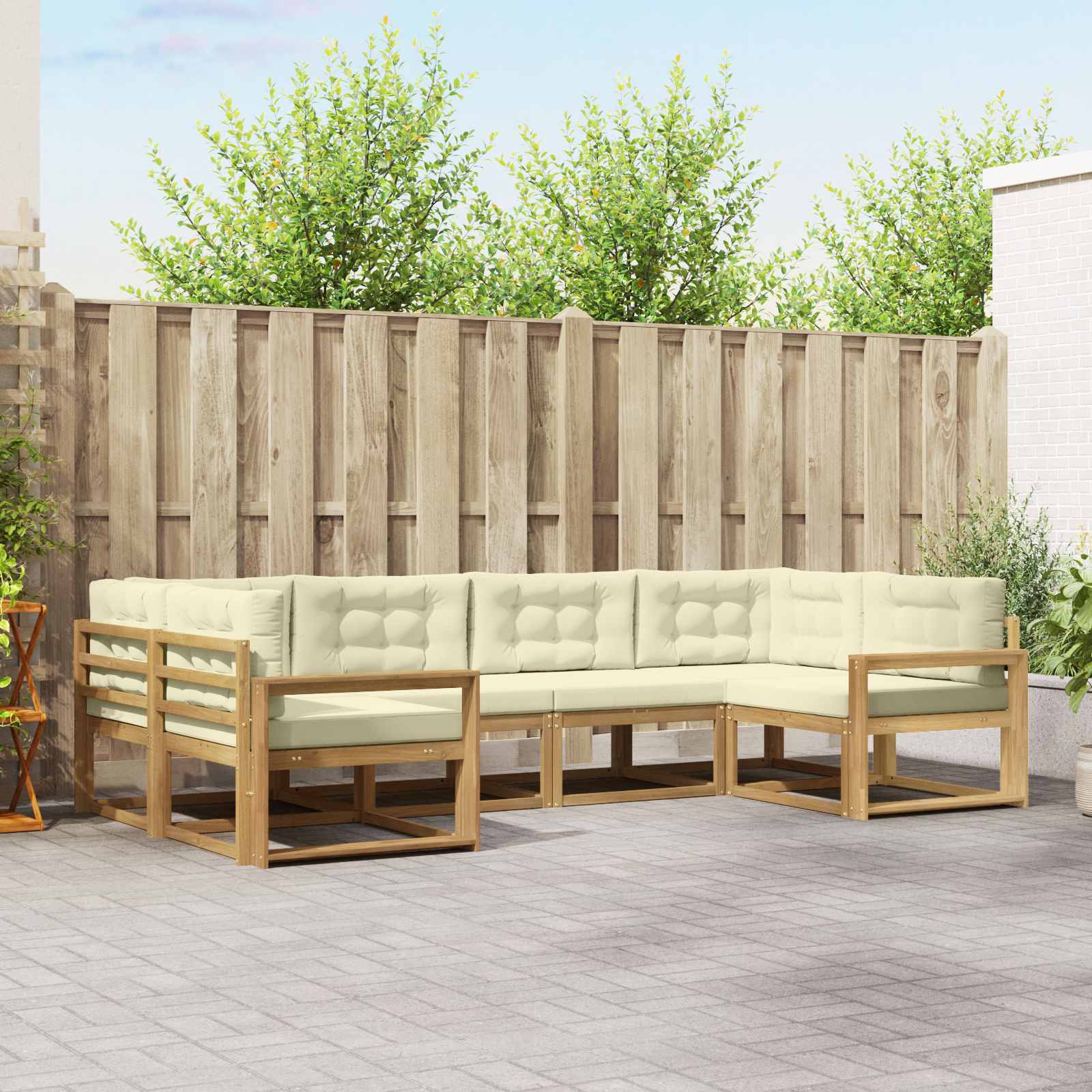 Outdoor-Sofagarnitur mit Kissen 6 pcs Weiß und Creme
