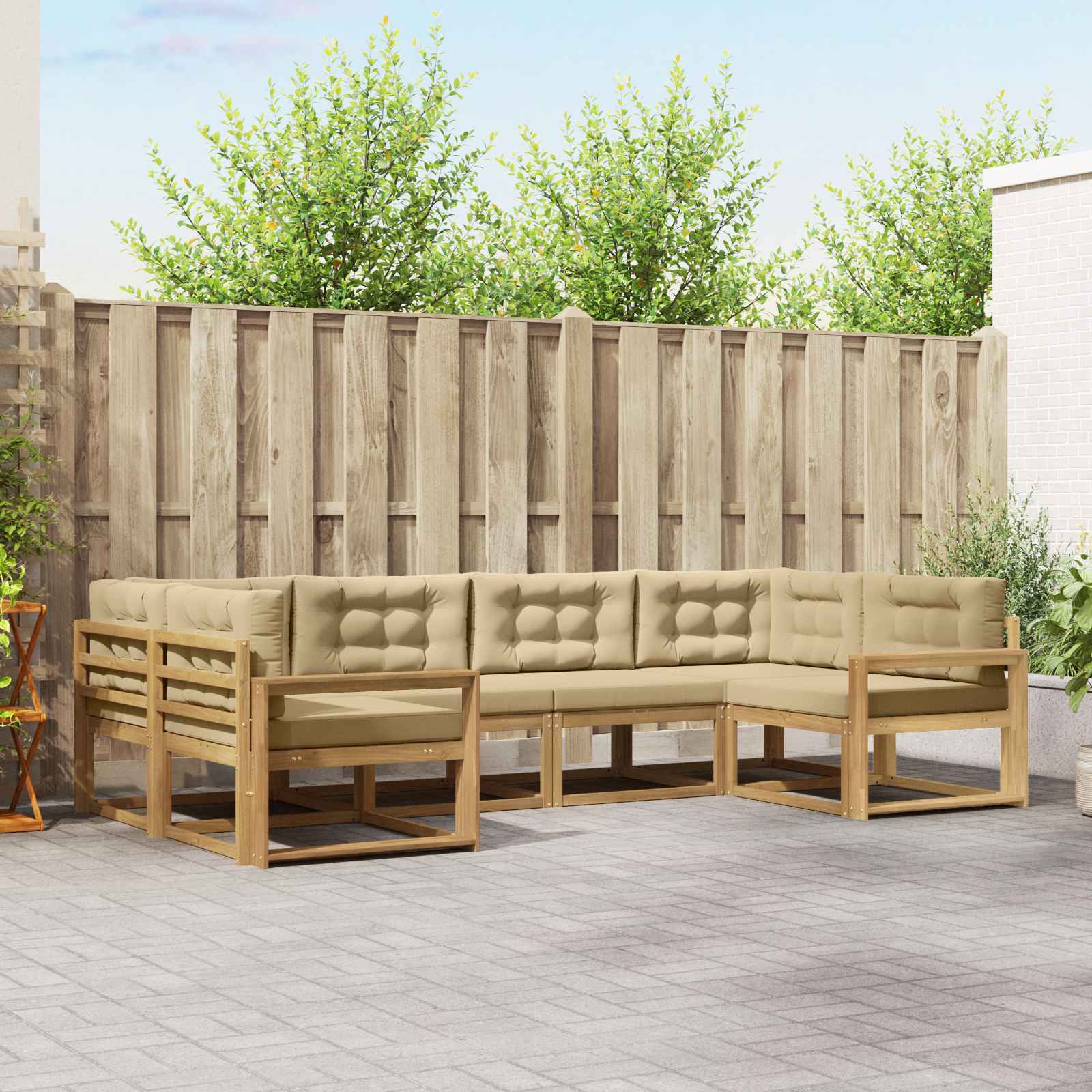 Outdoor-Sofagarnitur mit Kissen 6 pcs Weiß und Beige
