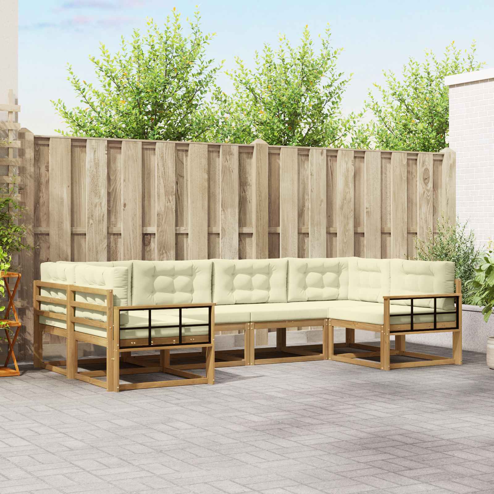 Outdoor-Sofagarnitur mit Kissen 6 pcs Weiß und Creme