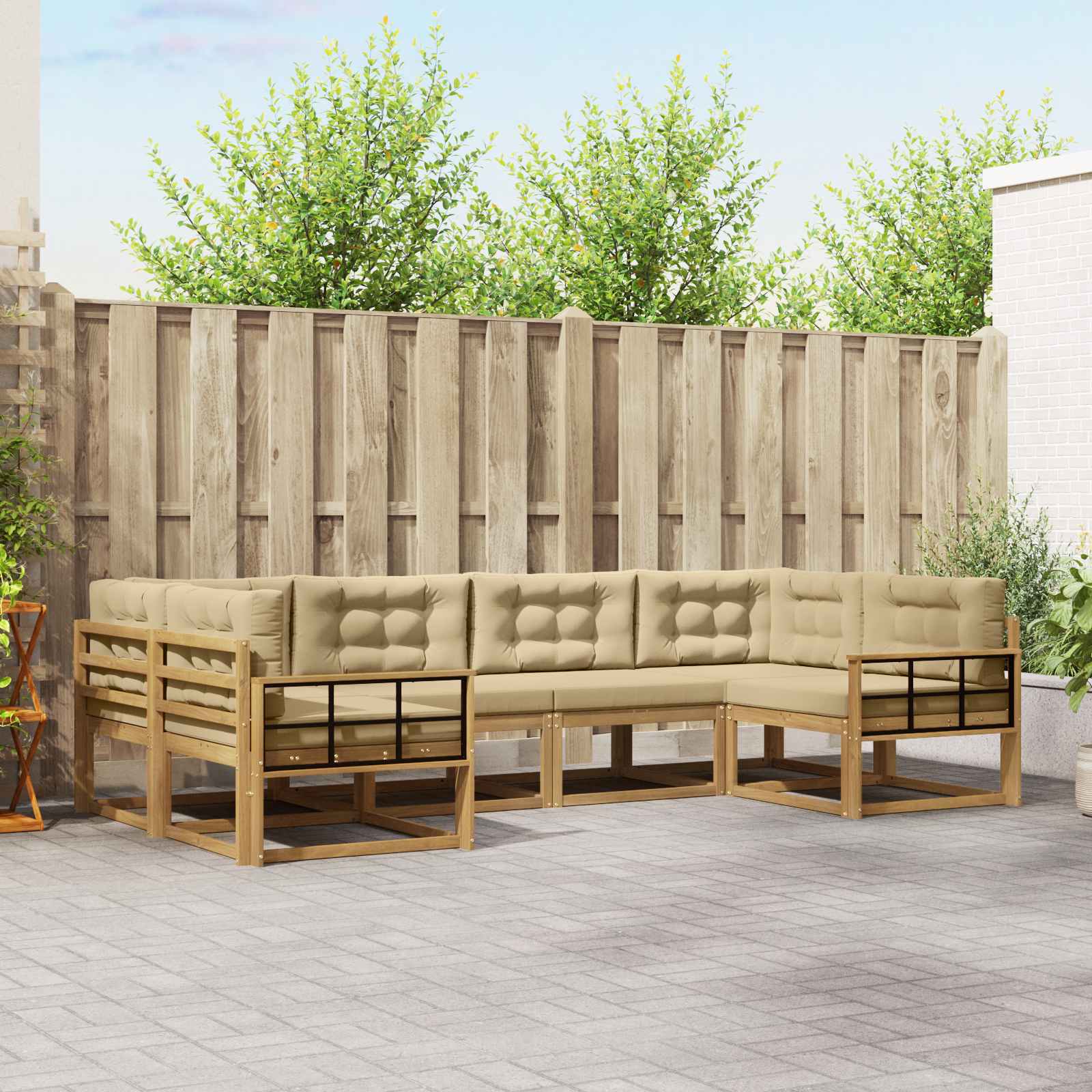 Outdoor-Sofagarnitur mit Kissen 6 pcs Weiß und Beige