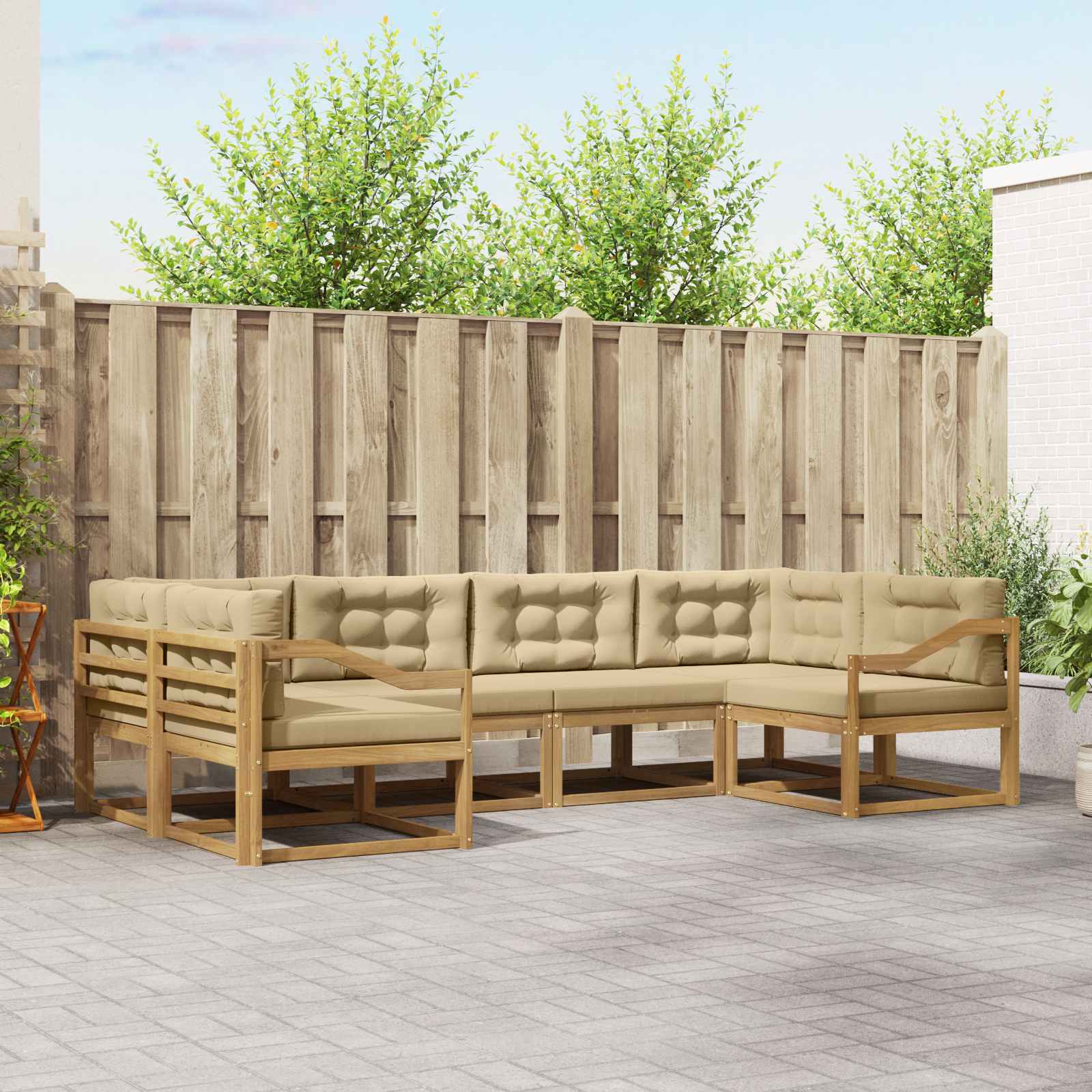 Outdoor-Sofagarnitur mit Kissen 6 pcs Weiß und Beige