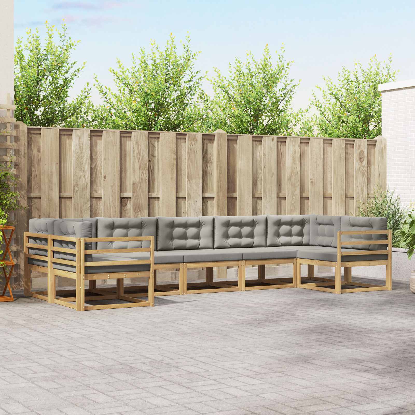 Outdoor-Sofagarnitur mit Kissen 7 pcs Weiß und Hellgrau