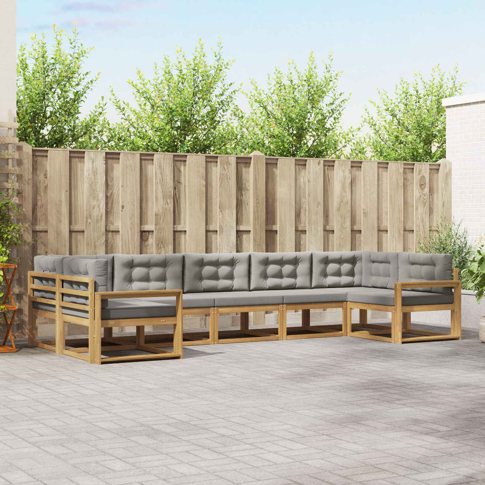 Outdoor-Sofagarnitur mit Kissen 7 pcs Weiß und Hellgrau