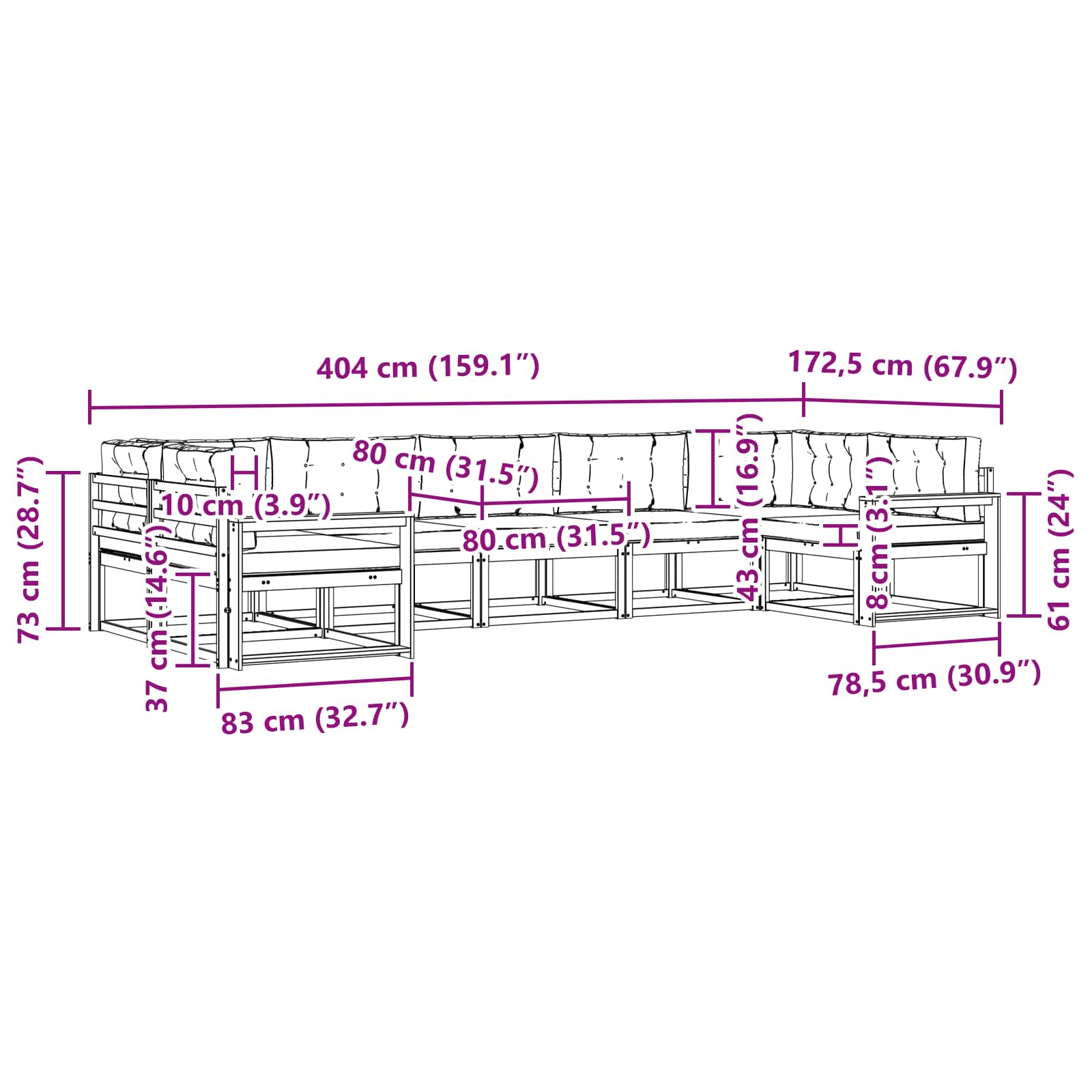 Outdoor-Sofagarnitur mit Kissen 7 pcs Weiß und Hellgrau