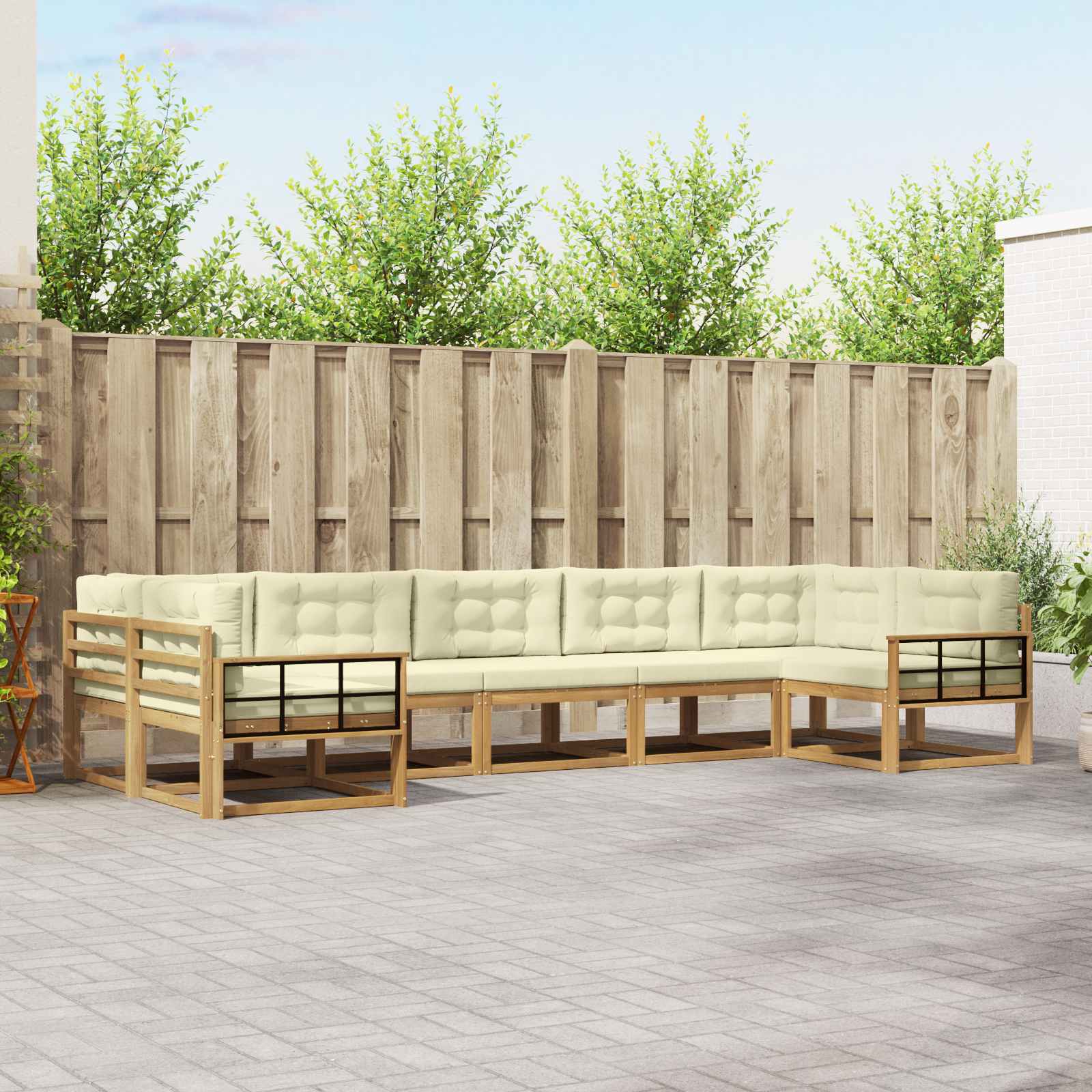 Outdoor-Sofagarnitur mit Kissen 7 pcs Weiß und Creme