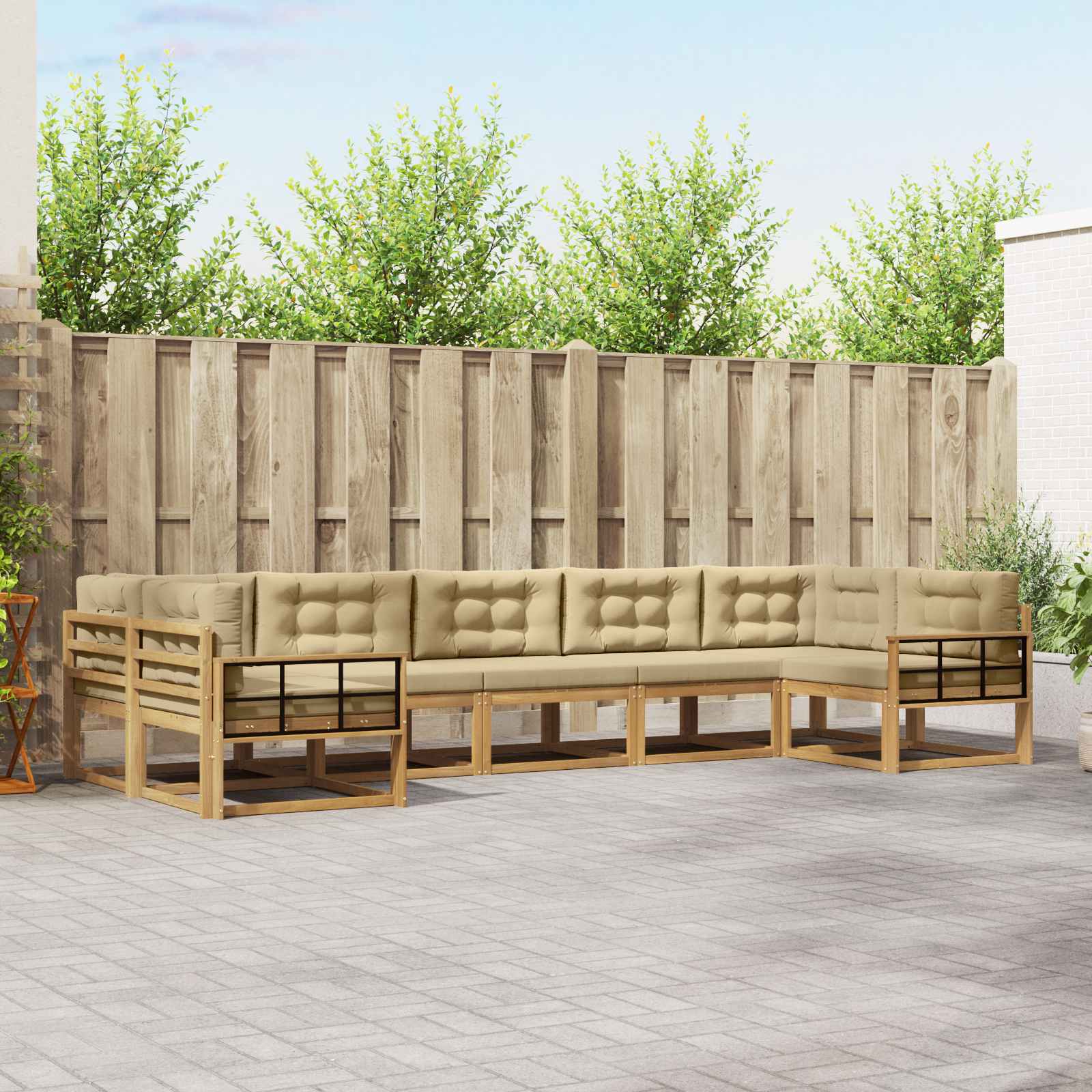 Outdoor-Sofagarnitur mit Kissen 7 pcs Weiß und Beige