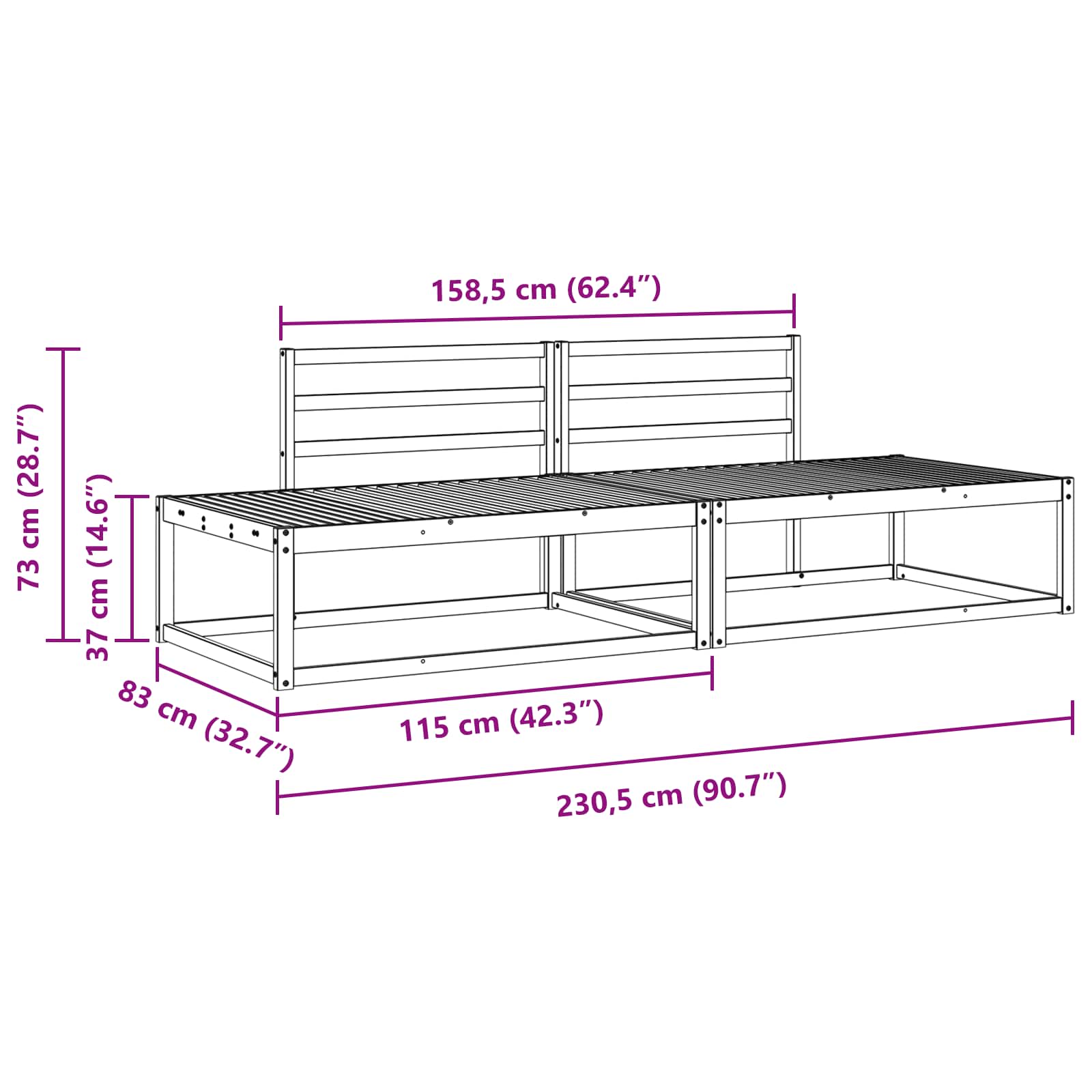 Outdoor-Sofagarnitur Weiß 230,5 x 83 x 73 cm Massivholz Akazie