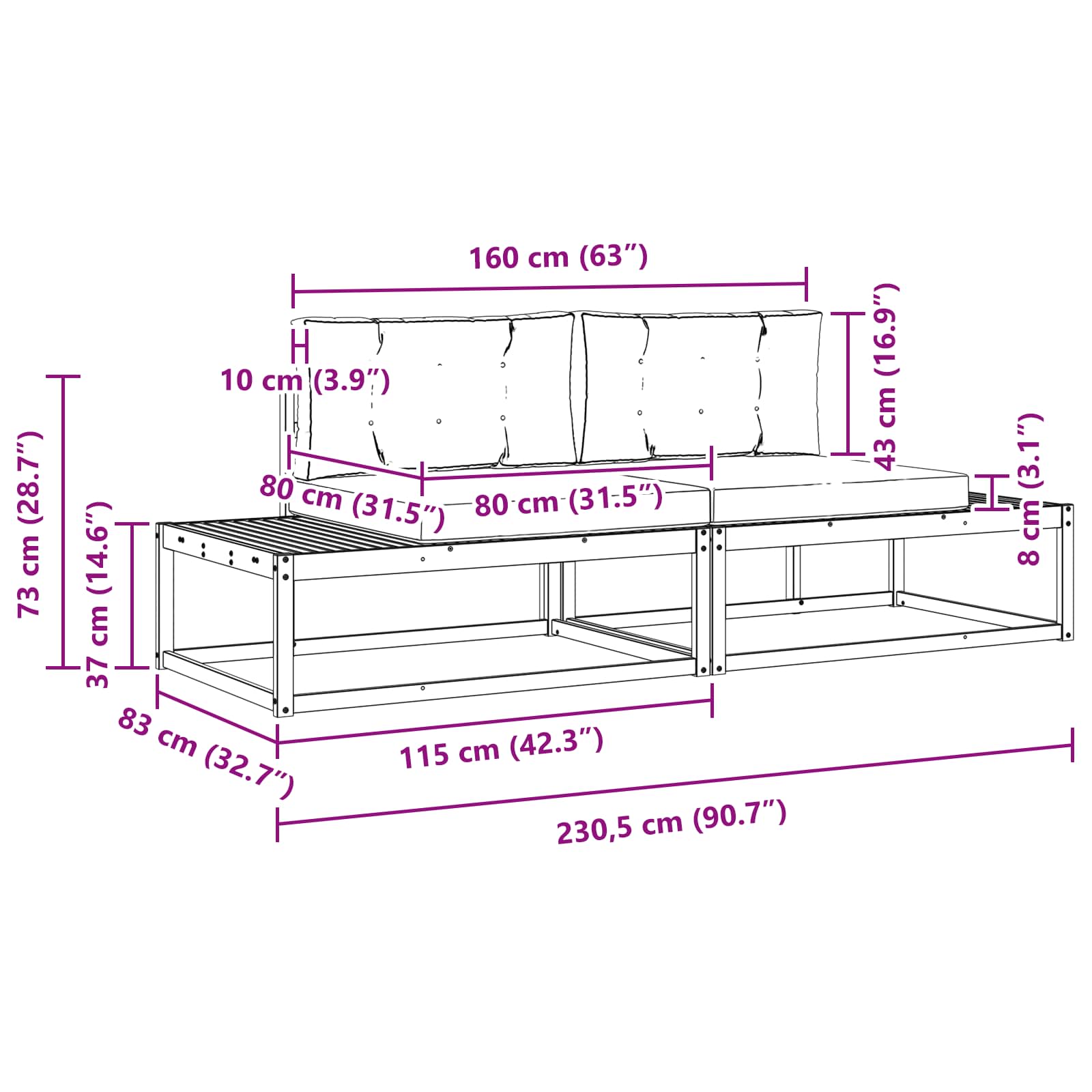 Outdoor-Sofagarnitur Weiß 230,5 x 83 x 73 cm Polyester