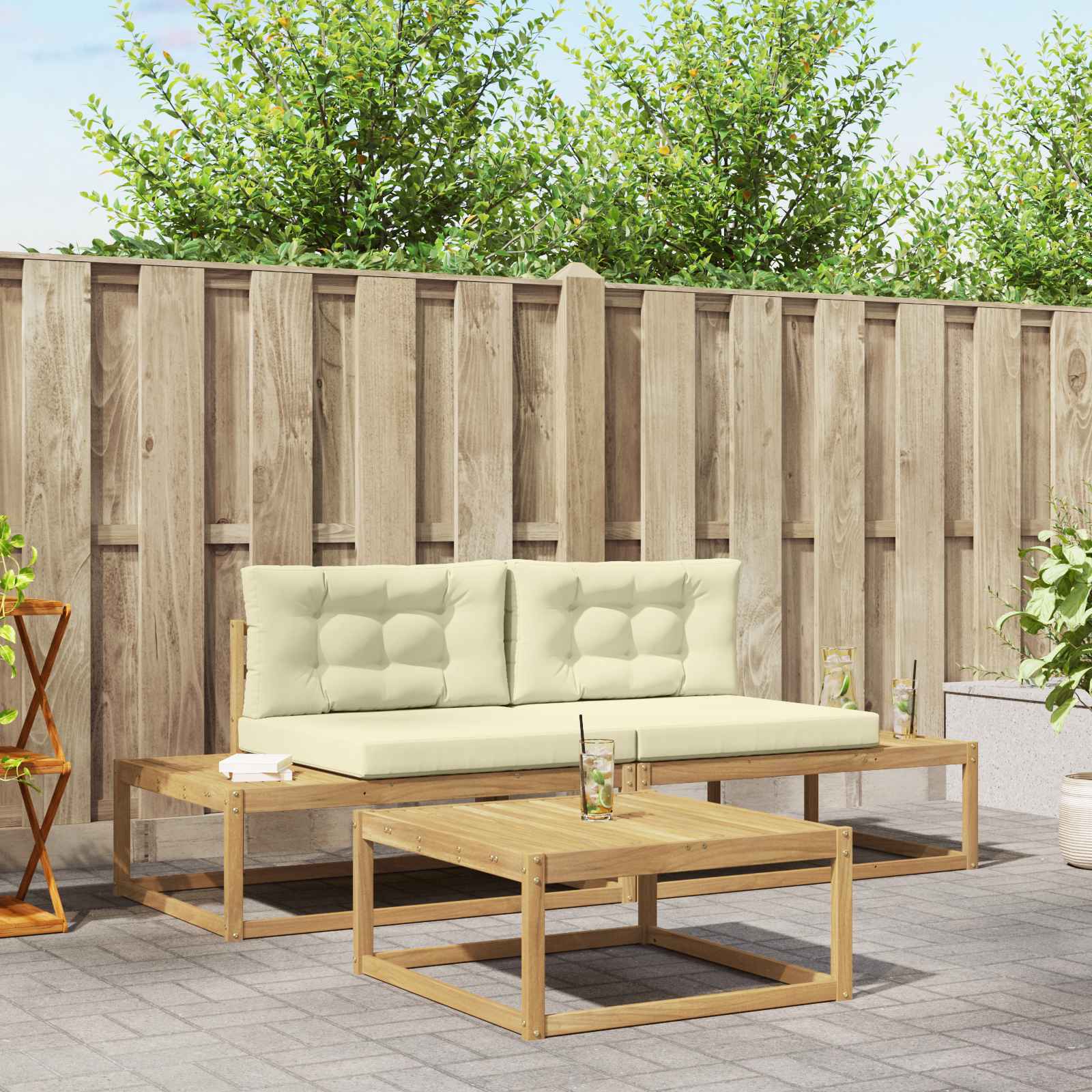 Outdoor-Sofagarnitur mit Kissen Weiß 79 x 79 x 37 cm Polyester