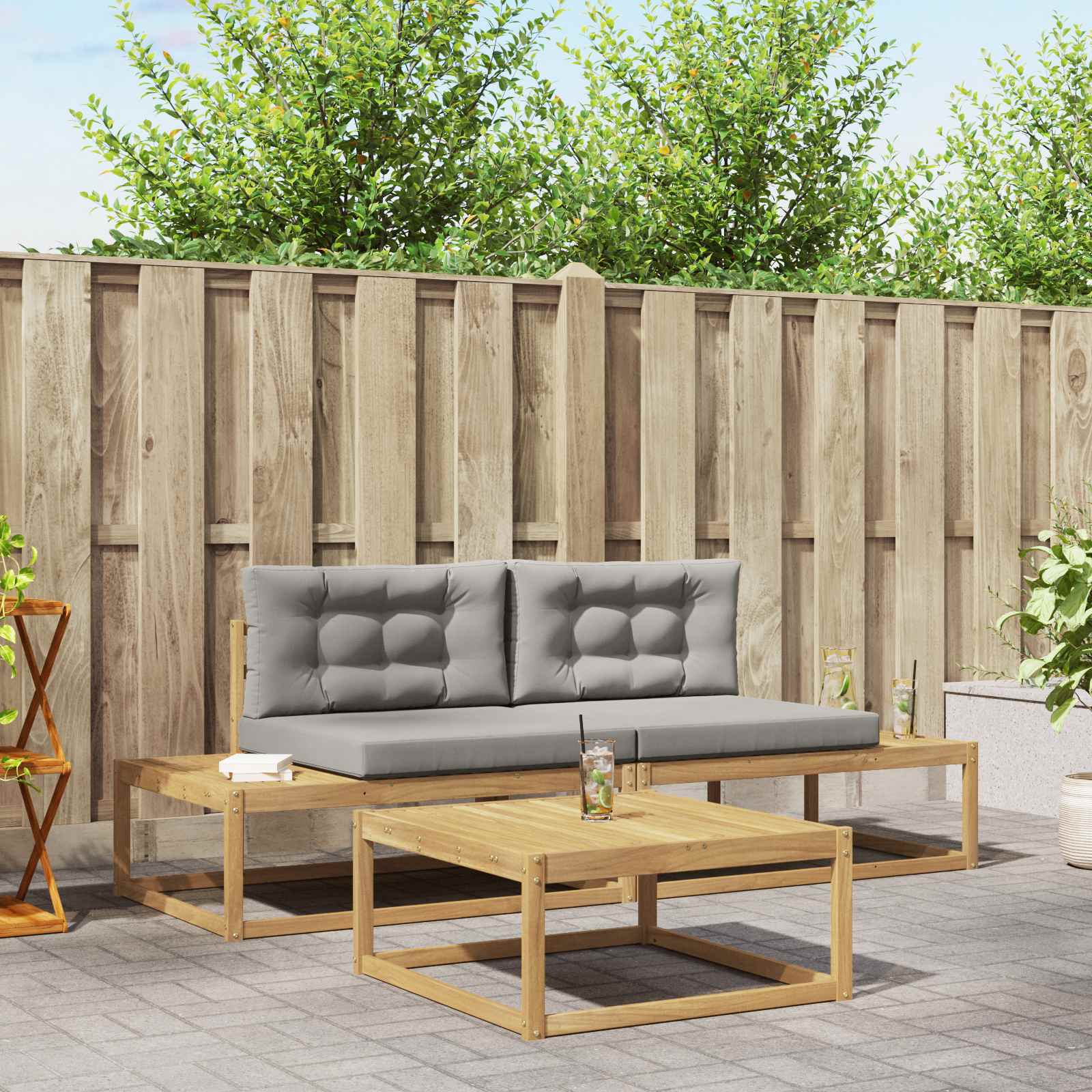 Outdoor-Sofagarnitur mit Kissen Weiß 79 x 79 x 37 cm Polyester