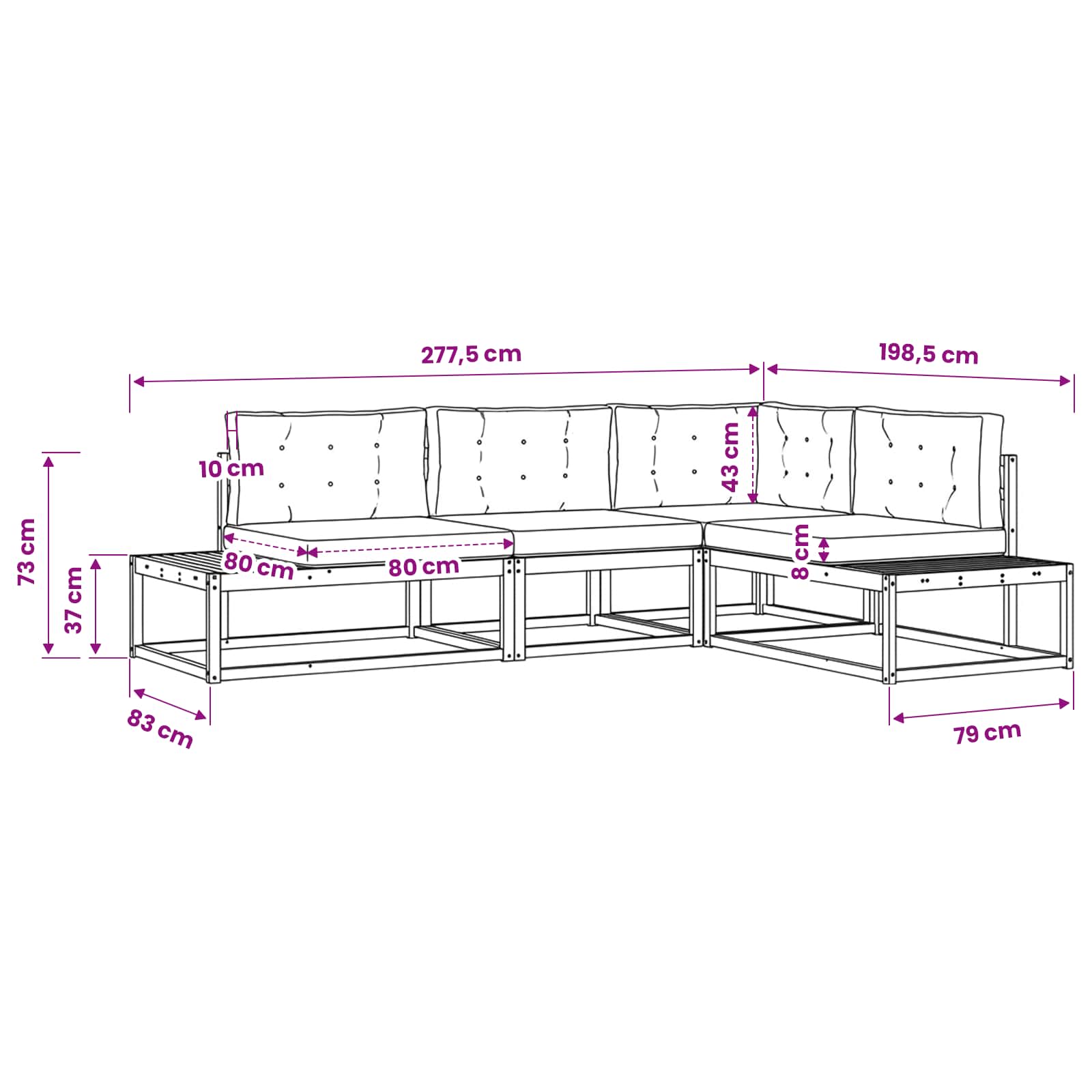 Outdoor-Sofagarnitur Weiß 277,5 x 198,5 x 73 cm Polyester