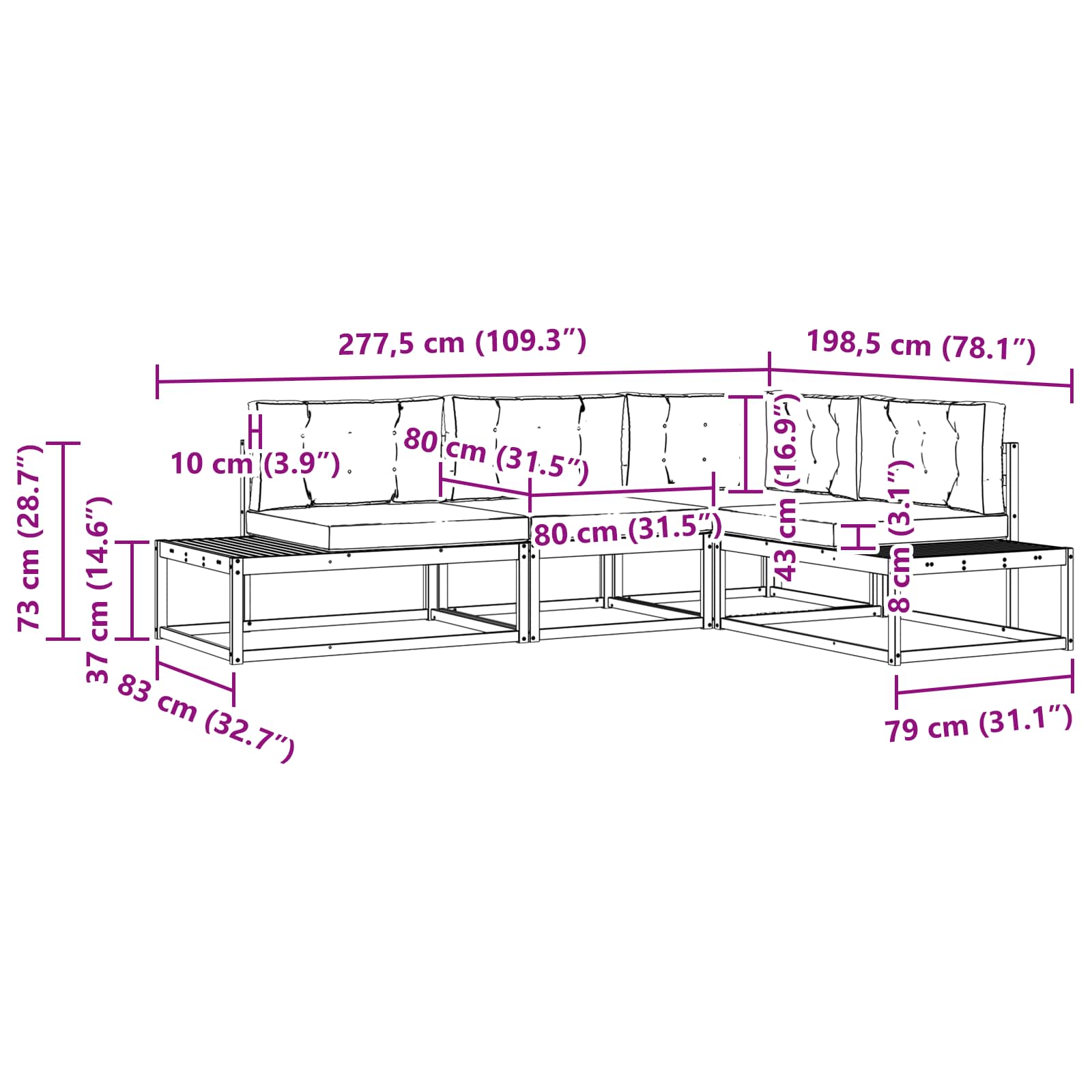 Outdoor-Sofagarnitur Weiß 277,5 x 198,5 x 73 cm Polyester