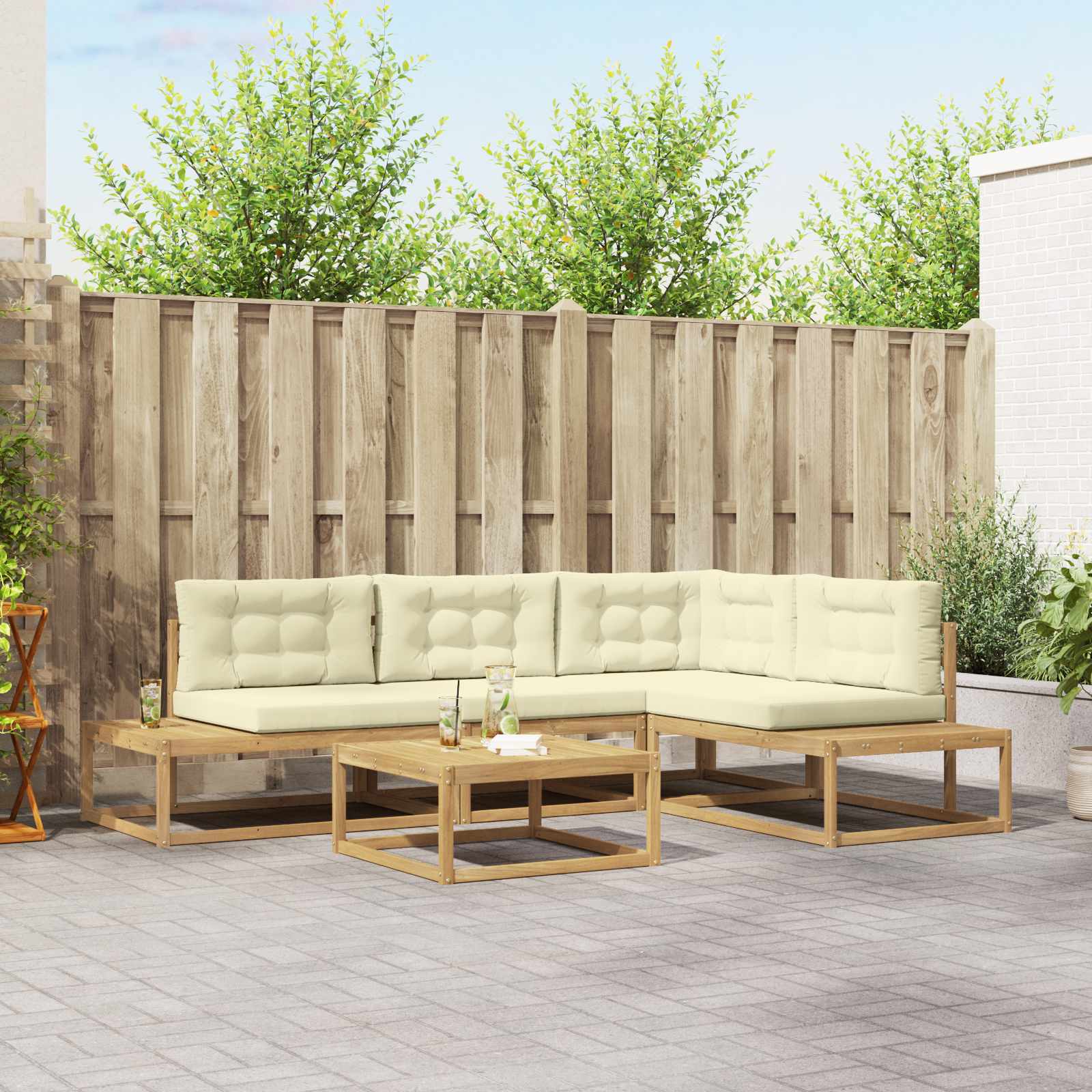 Outdoor-Sofagarnitur mit Kissen Weiß 79 x 79 x 37 cm Polyester