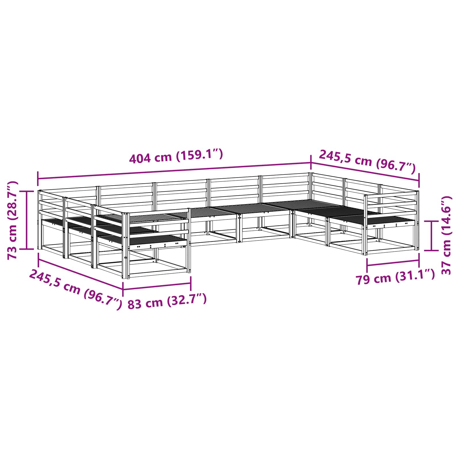 Outdoor-Sofagarnitur 9 pcs Weiß 404 x 245,5 x 73 cm