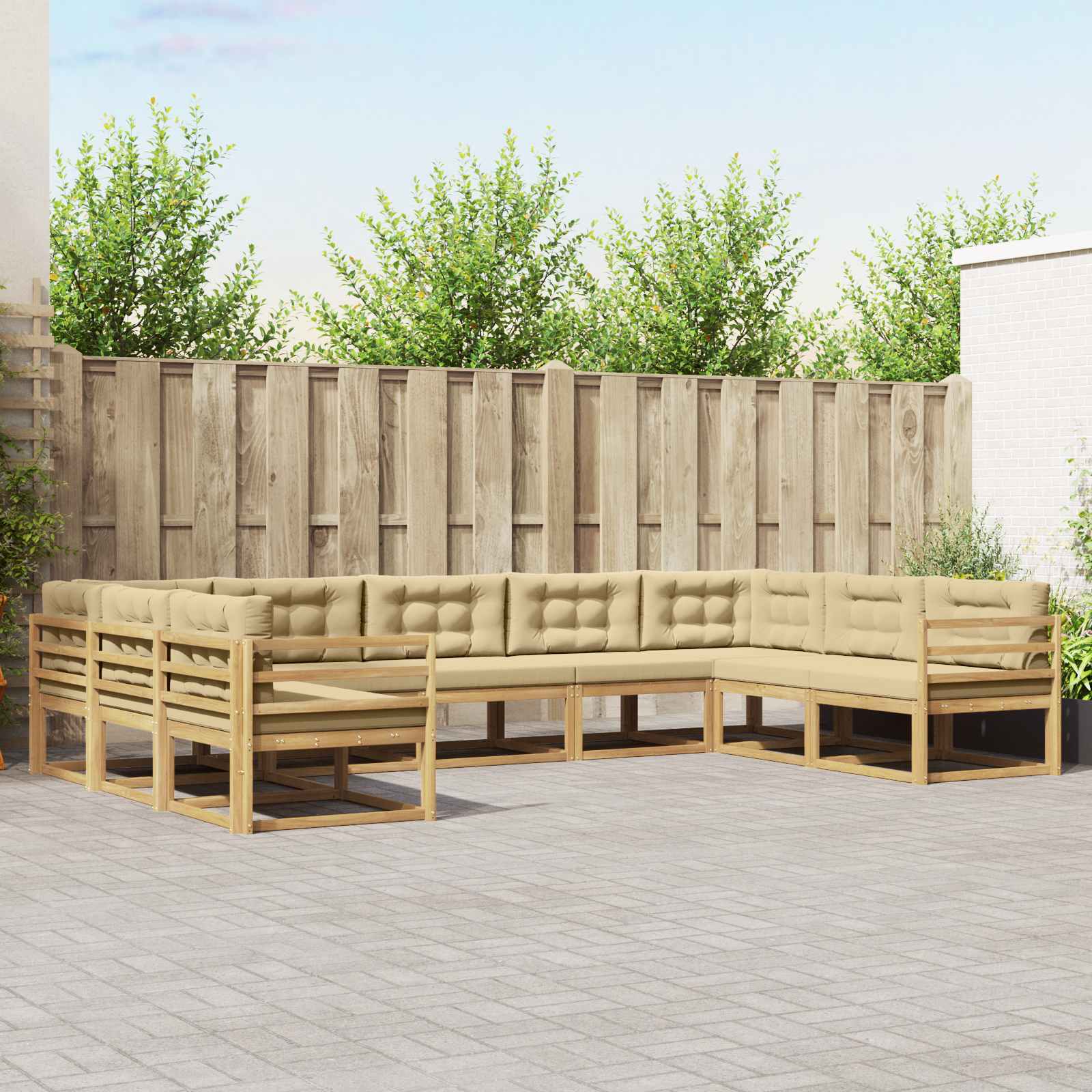 Outdoor-Sofagarnitur mit Kissen 9 pcs Weiß und Beige