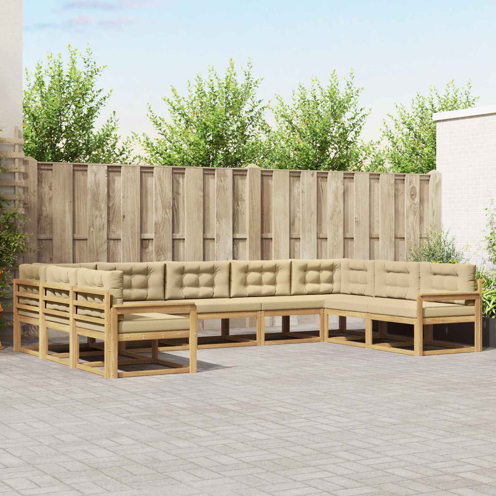 Outdoor-Sofagarnitur mit Kissen 9 pcs Weiß und Beige