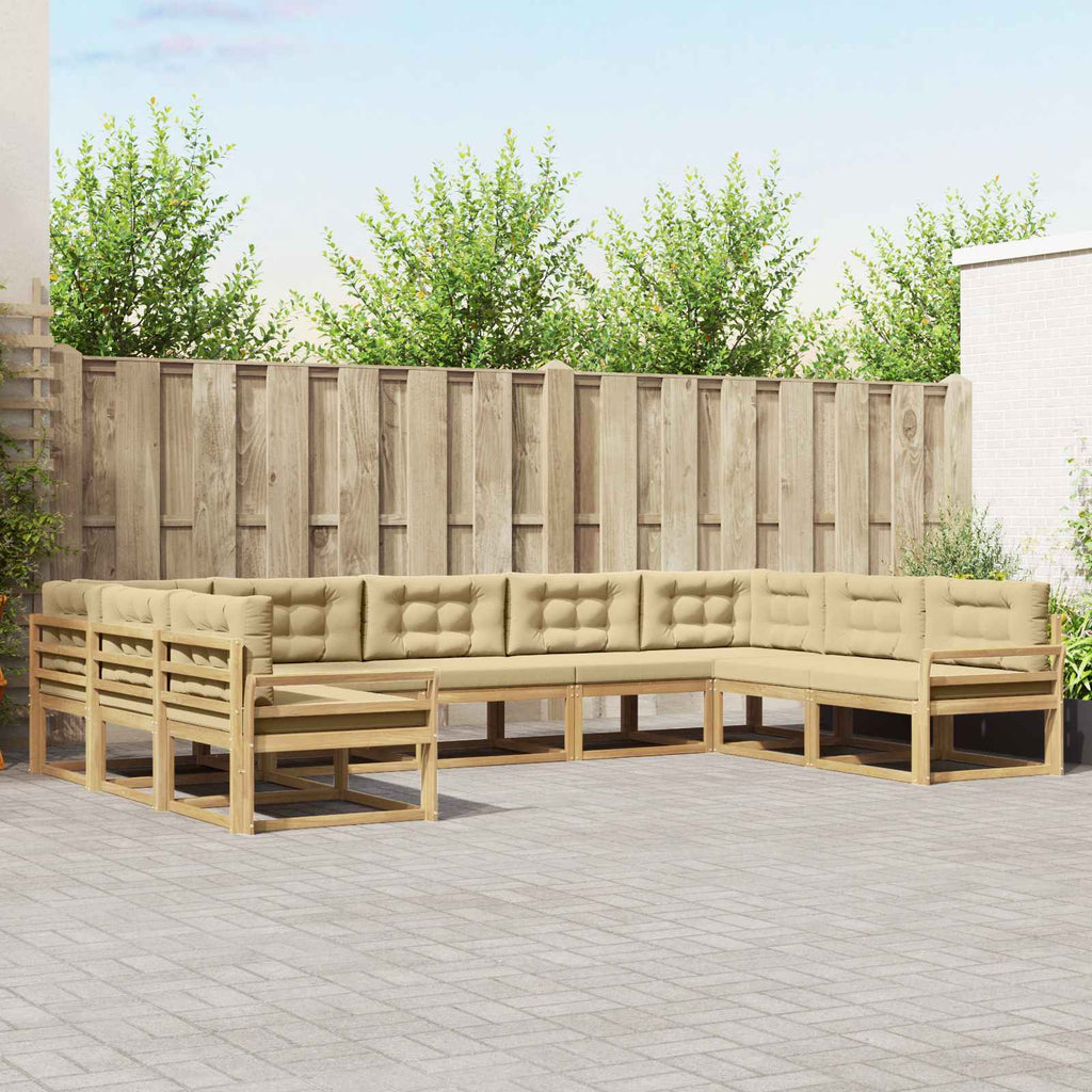 Outdoor-Sofagarnitur mit Kissen 9 pcs Weiß und Beige