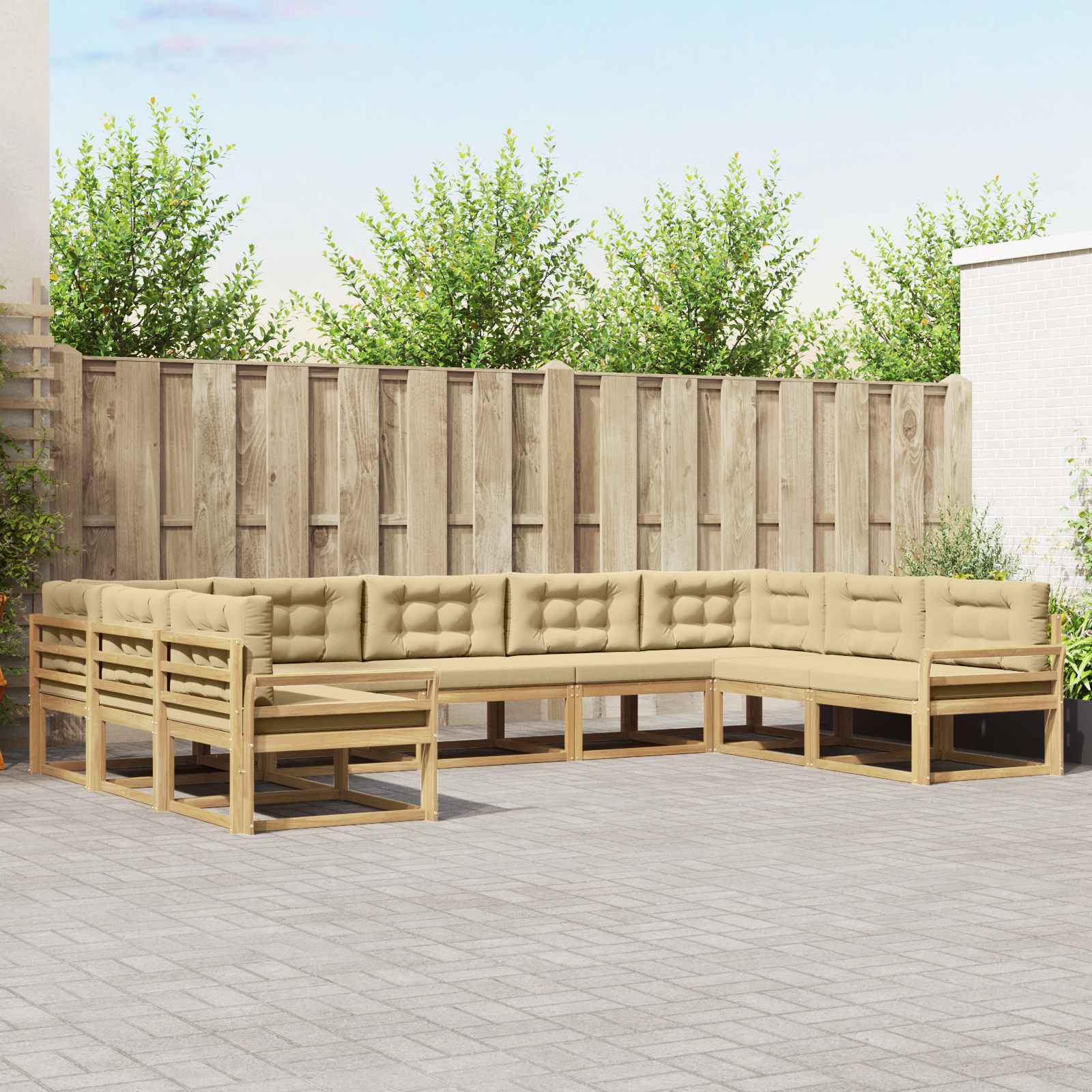 Outdoor-Sofagarnitur mit Kissen 9 pcs Weiß und Beige