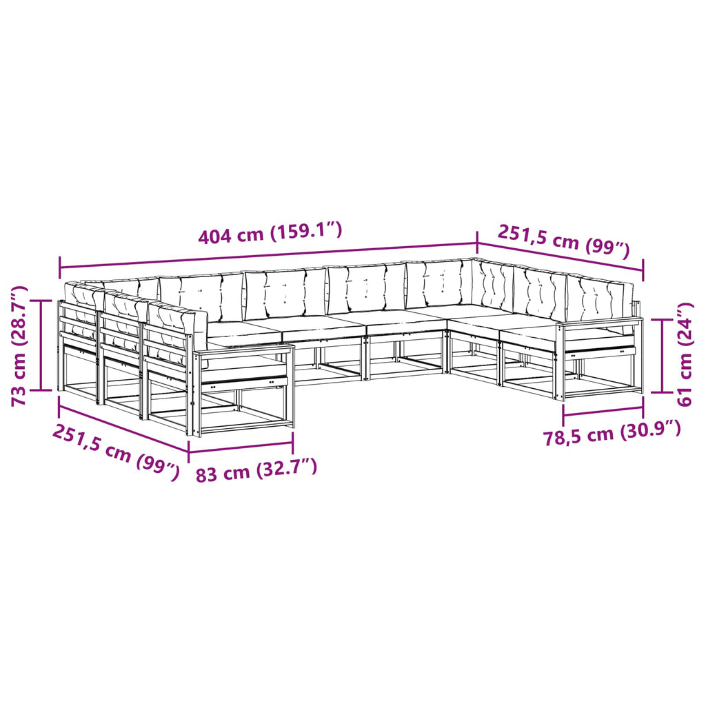 Outdoor-Sofagarnitur mit Kissen 9 pcs Weiß und Creme