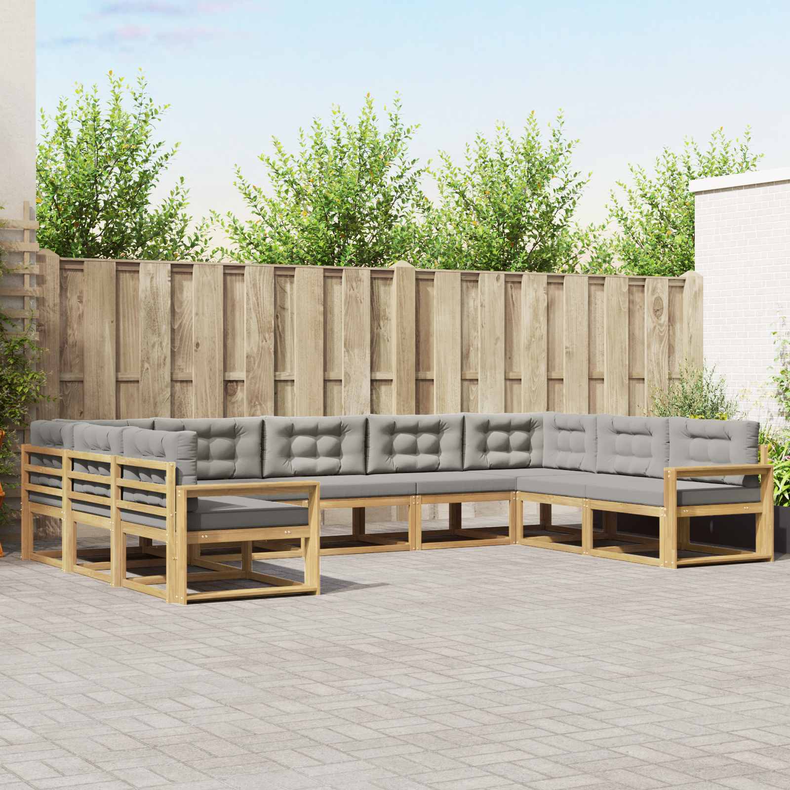 Outdoor-Sofagarnitur mit Kissen 9 pcs Weiß und Hellgrau