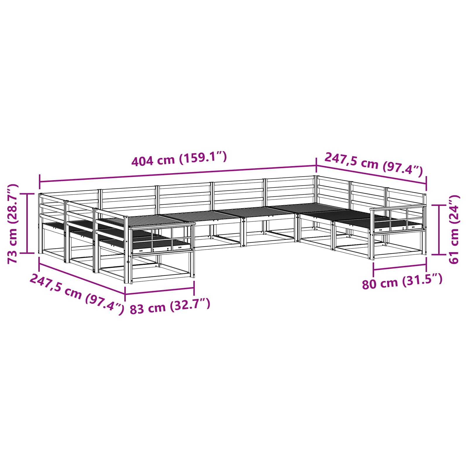 Outdoor-Sofagarnitur 9 pcs Weiß 404 x 247,5 x 73 cm