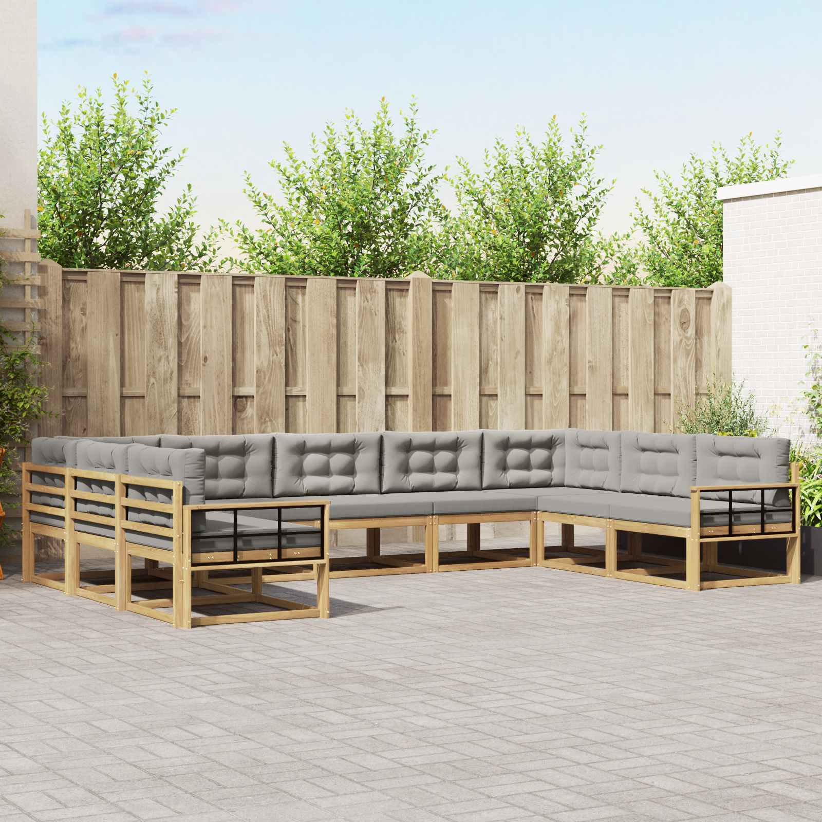 Outdoor-Sofagarnitur mit Kissen 9 pcs Weiß und Hellgrau