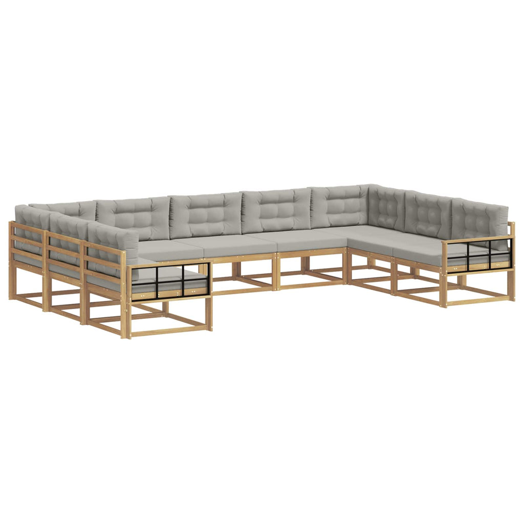 Outdoor-Sofagarnitur mit Kissen 9 pcs Weiß und Hellgrau