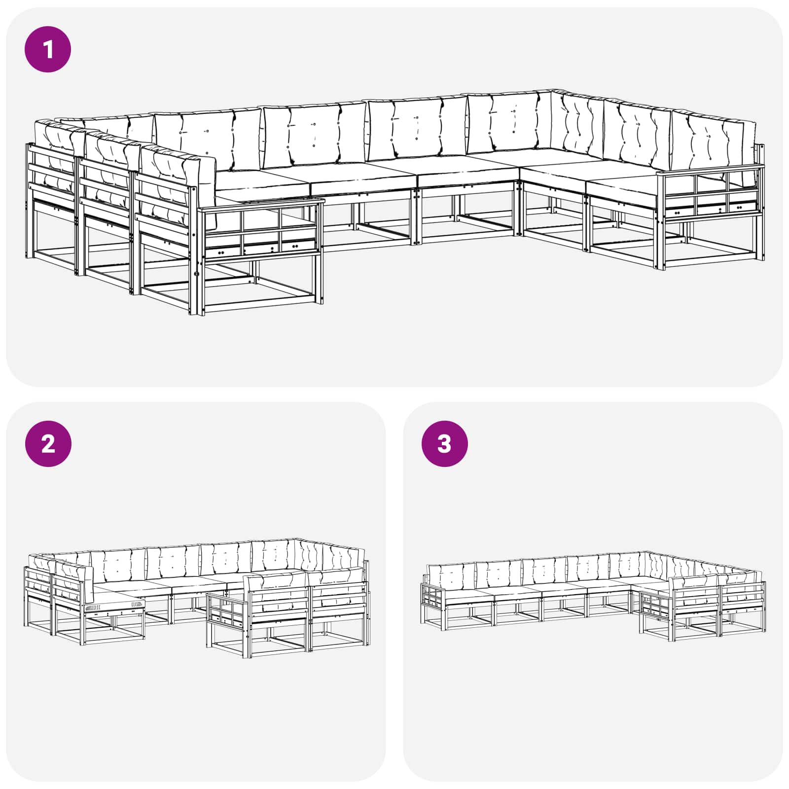 Outdoor-Sofagarnitur mit Kissen 9 pcs Weiß und Hellgrau