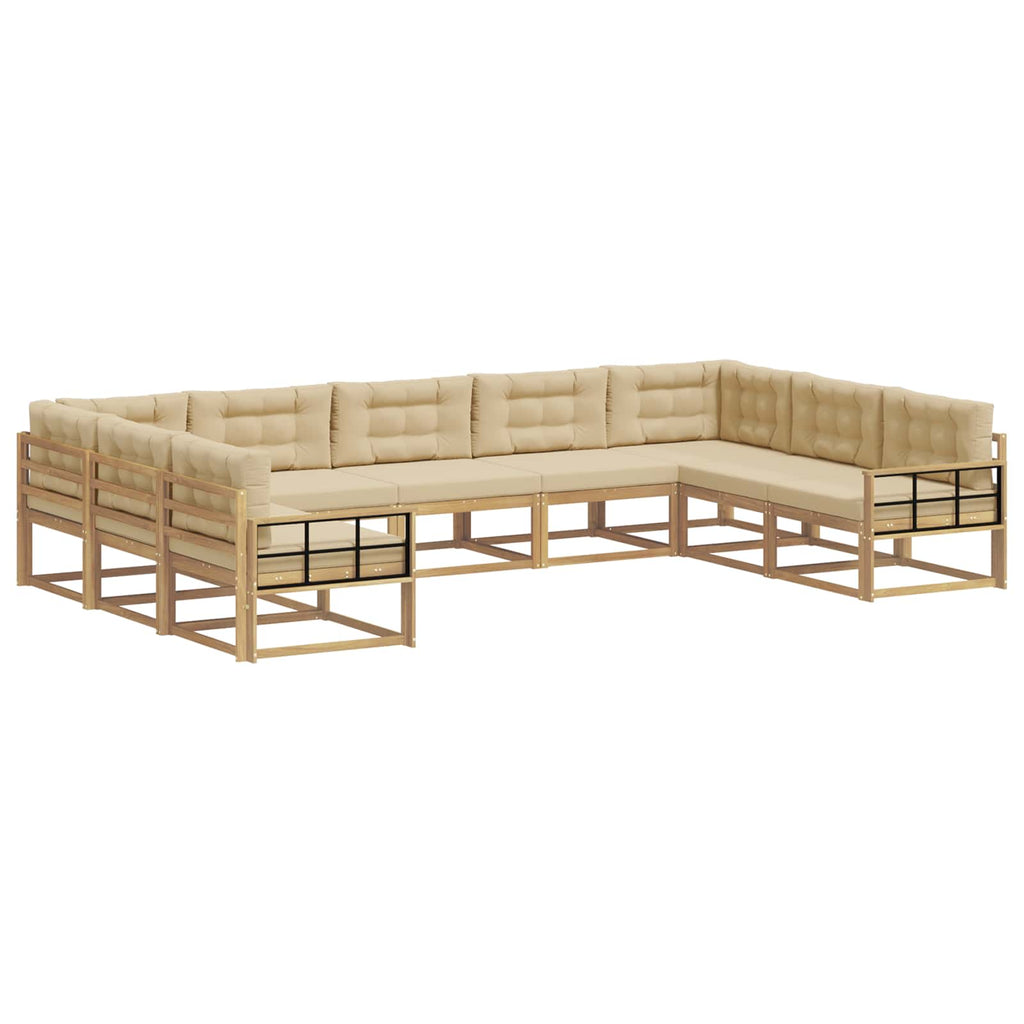 Outdoor-Sofagarnitur mit Kissen 9 pcs Weiß und Beige