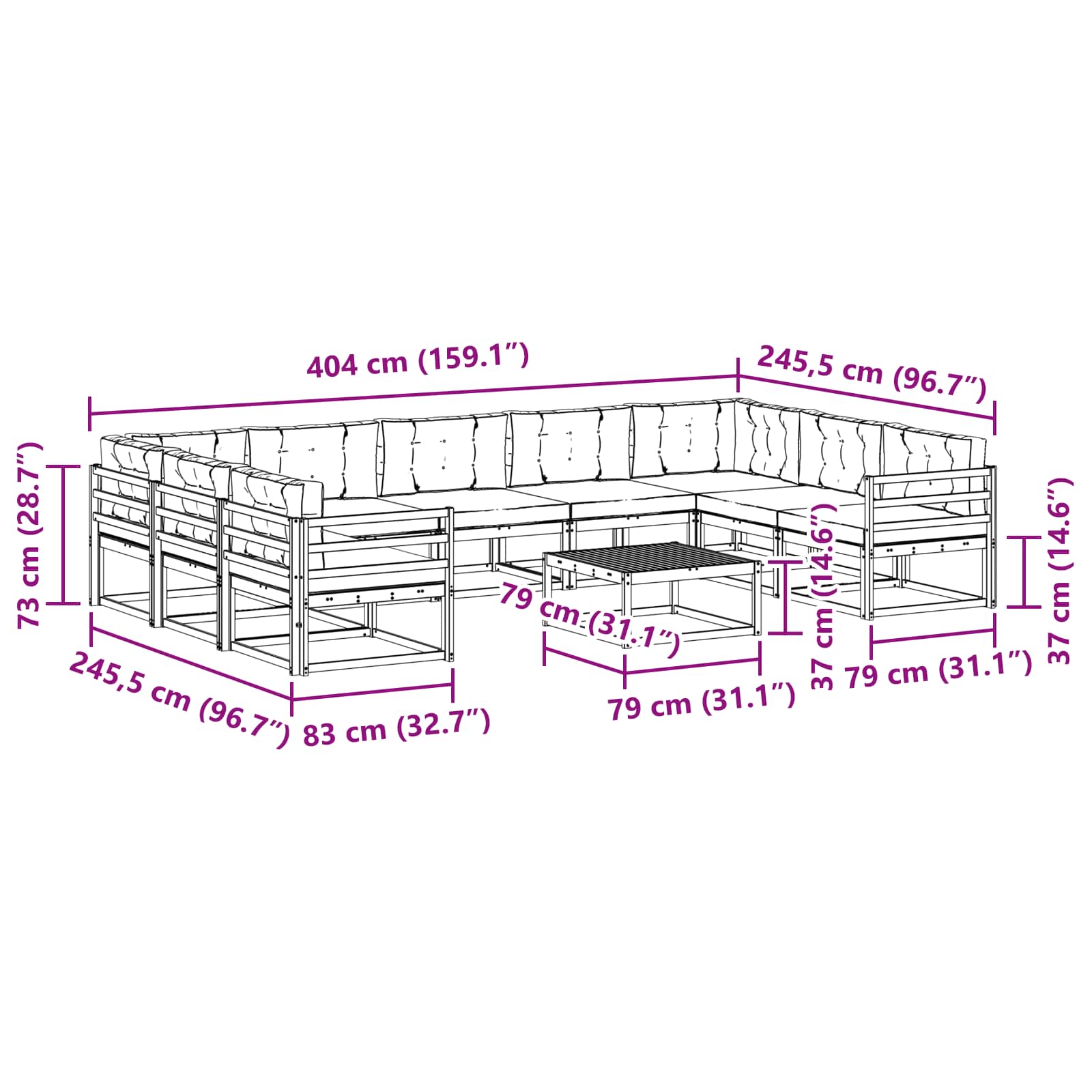 Outdoor-Sofagarnitur mit Kissen 10 pcs Weiß und Anthrazit